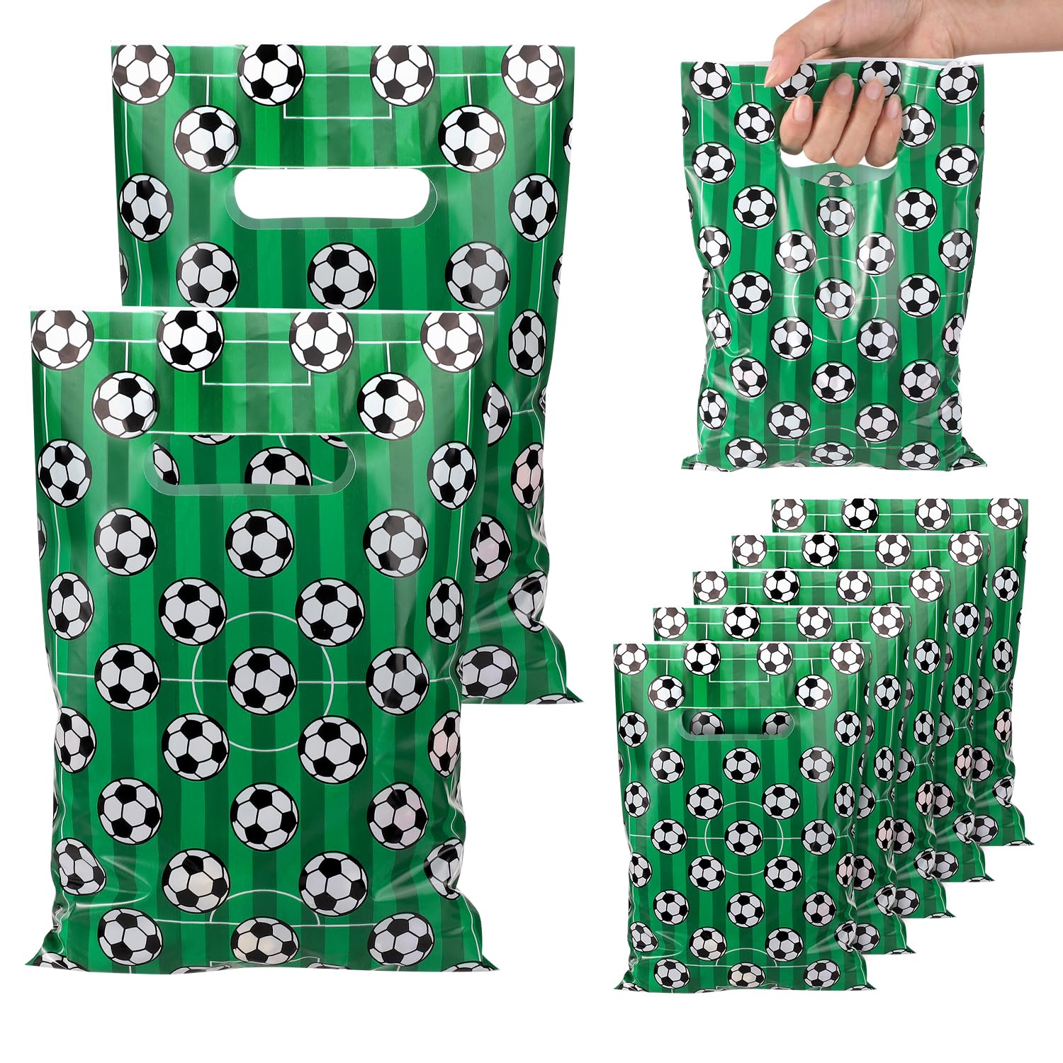 PEUTIER 50pcs Soccer Themed Plastic Party Favor Bags for Snacks, Candy, Treats - Perfect for Team Gifts, Kids Birthday Parties, Sports Events & Game Day Favors - Great for Soccer Tournaments, Youth Sports Awards & Team Celebrations