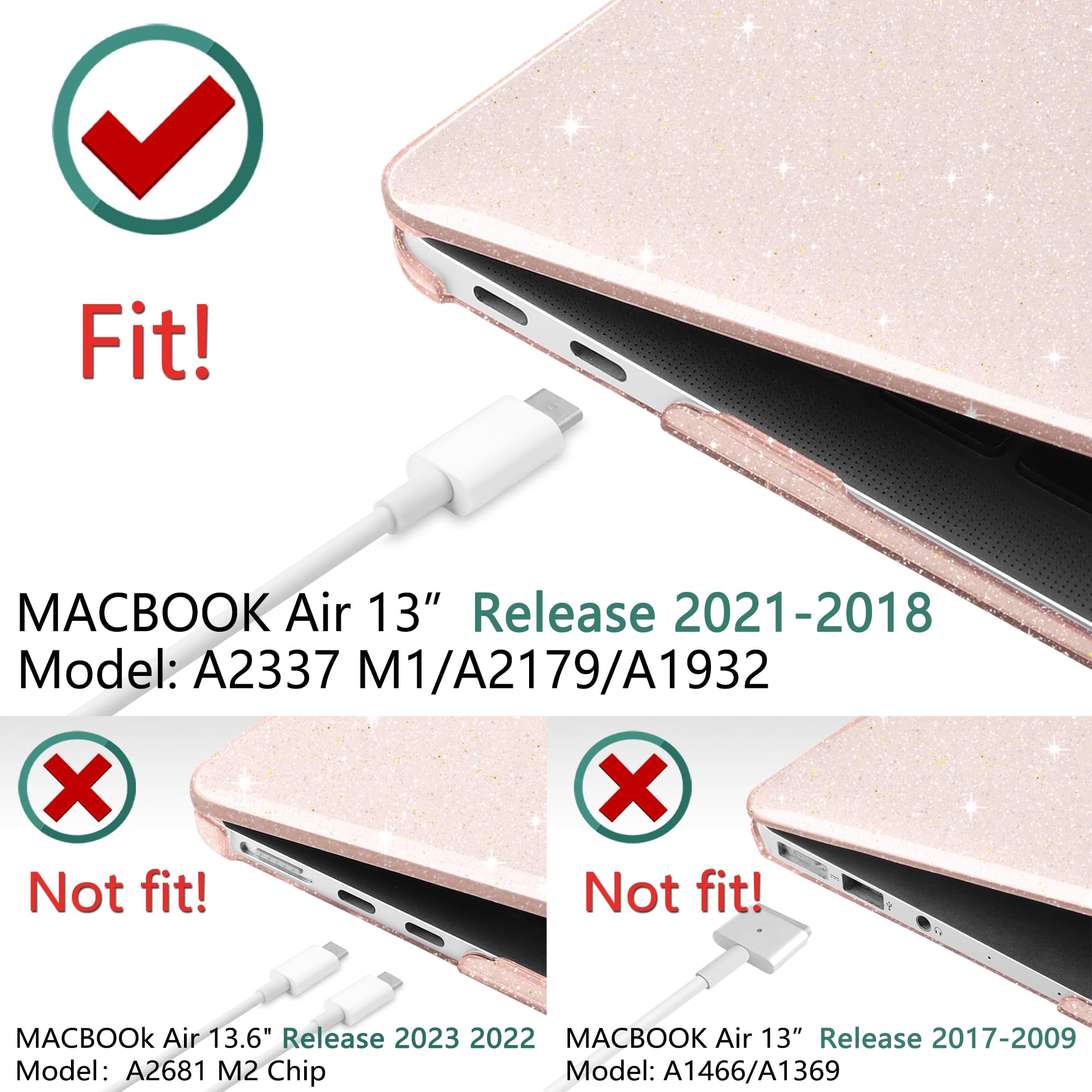 DONGKE Hard Shell Case for MacBook Air 13 inch (2021-2018 Release A2337 M1 A2179 A1932) - Bling Plastic Protective Cover with Keyboard Cover - Compatible with MacBook Air 13