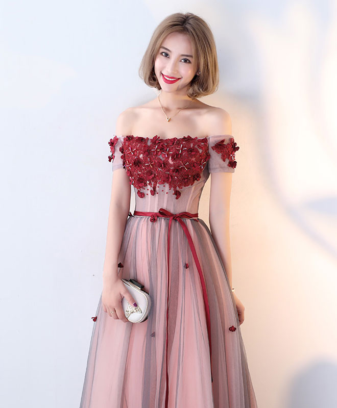 Elegant Burgundy Tulle Lace Long Prom Dress - Formal Evening Gown for Homecoming, Wedding & Special Occasions