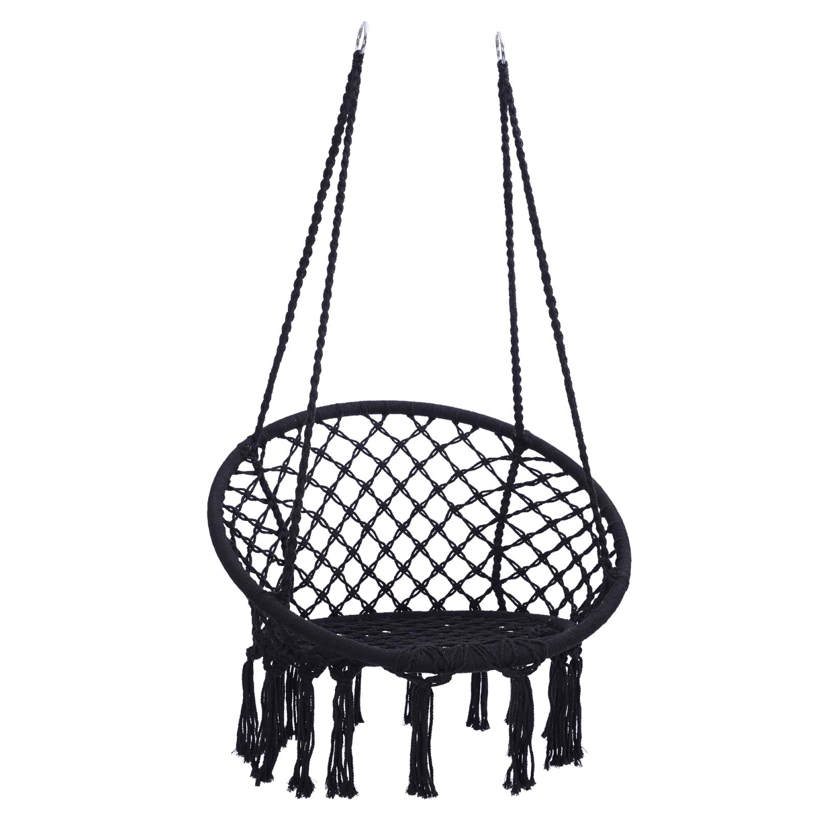 Macrame Swing Chair Hammock - 330 Lbs Weight Capacity, Cotton Rope Hanging Chair for Indoor & Outdoor Use - Perfect for Garden, Patio, Living Room, and Nursery Relaxation (Black)
