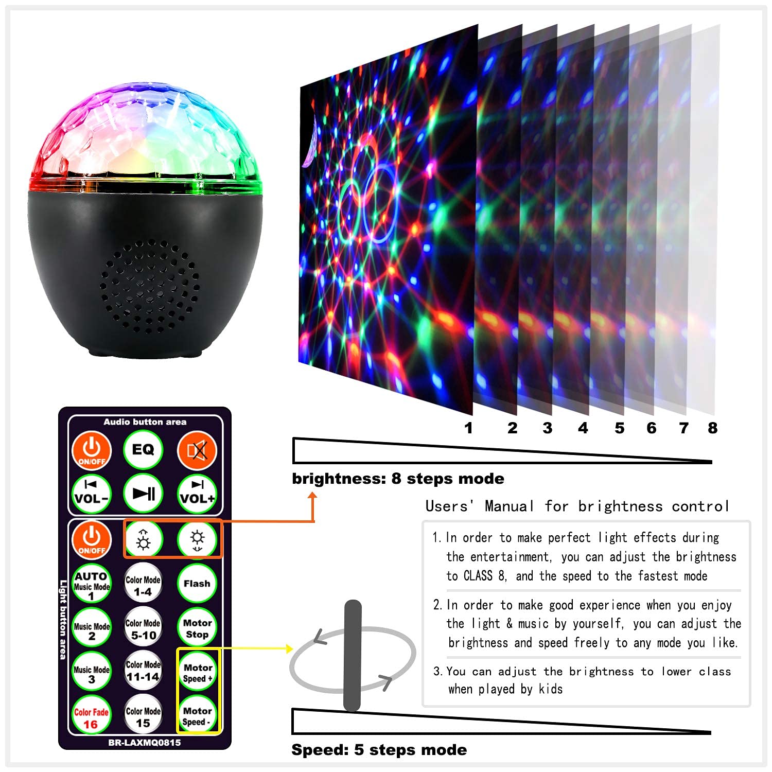 Portable Bluetooth Disco Ball with Remote Control - Sound Activated DJ Strobe Light for Dance Parties, Birthday Celebrations & Room Decor | Perfect for Christmas, Nightclubs, Home Parties & Events