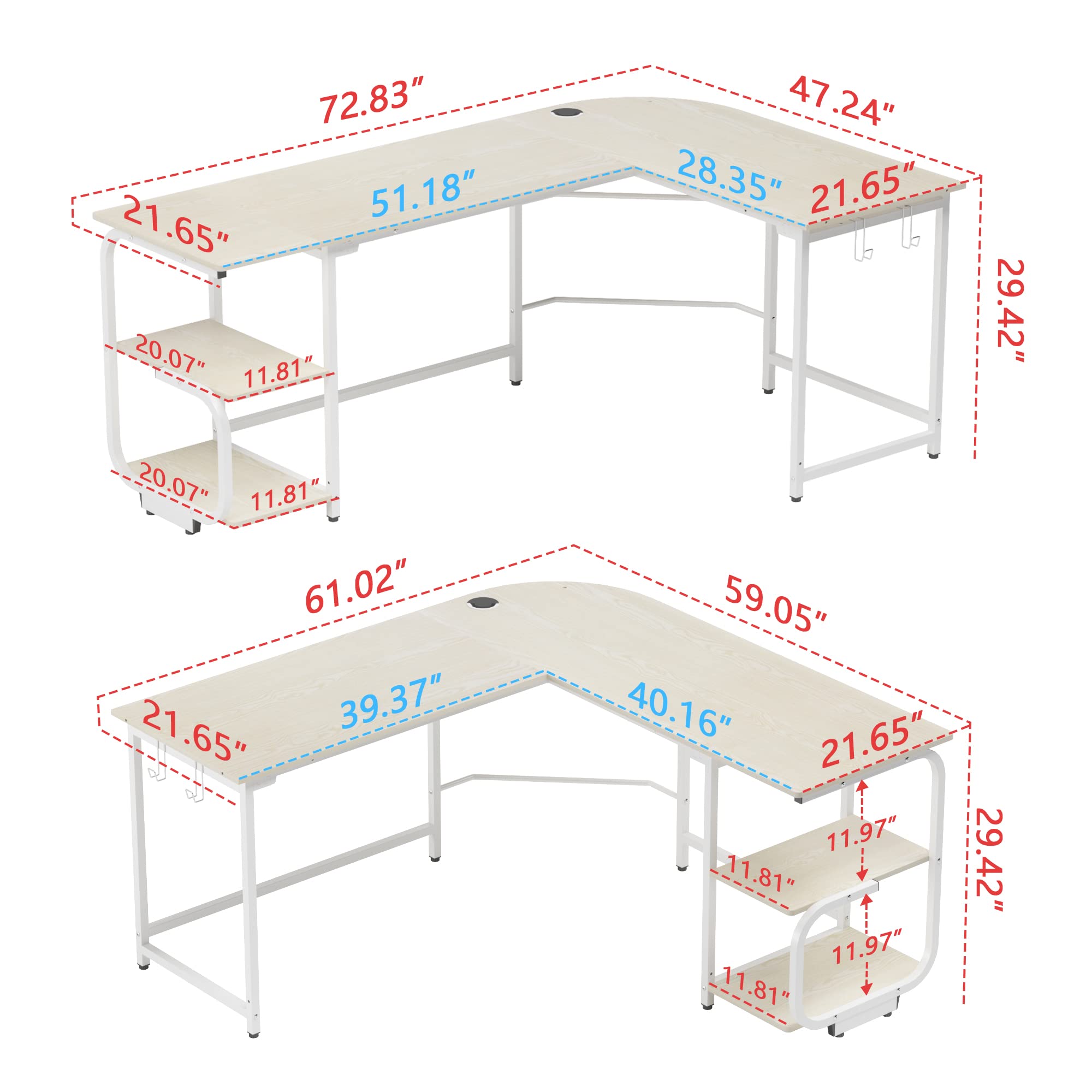 L Shaped Desk with Storage Shelves - Reversible Corner Computer Desk for Home Office & Gaming - Modern L-Shaped Workstation with Spacious Desktop (Beige) - Perfect for Small Spaces, Remote Work & PC Gaming Setups