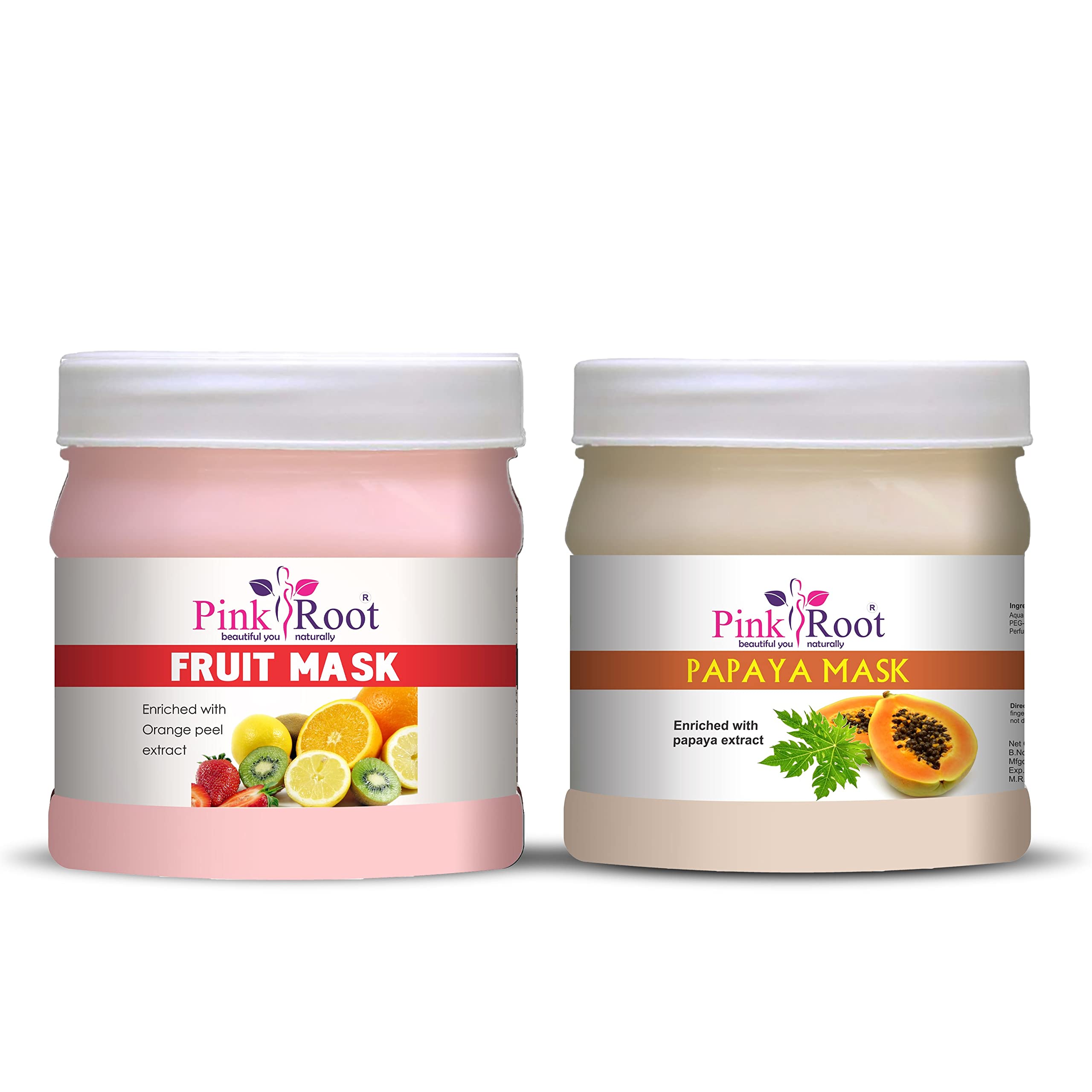 Pink Root & Papaya Fruit Mask Set - 500gm Each | Brightening & Exfoliating Face Mask for Glowing Skin | Perfect for Spa Day & At-Home Skincare Routine