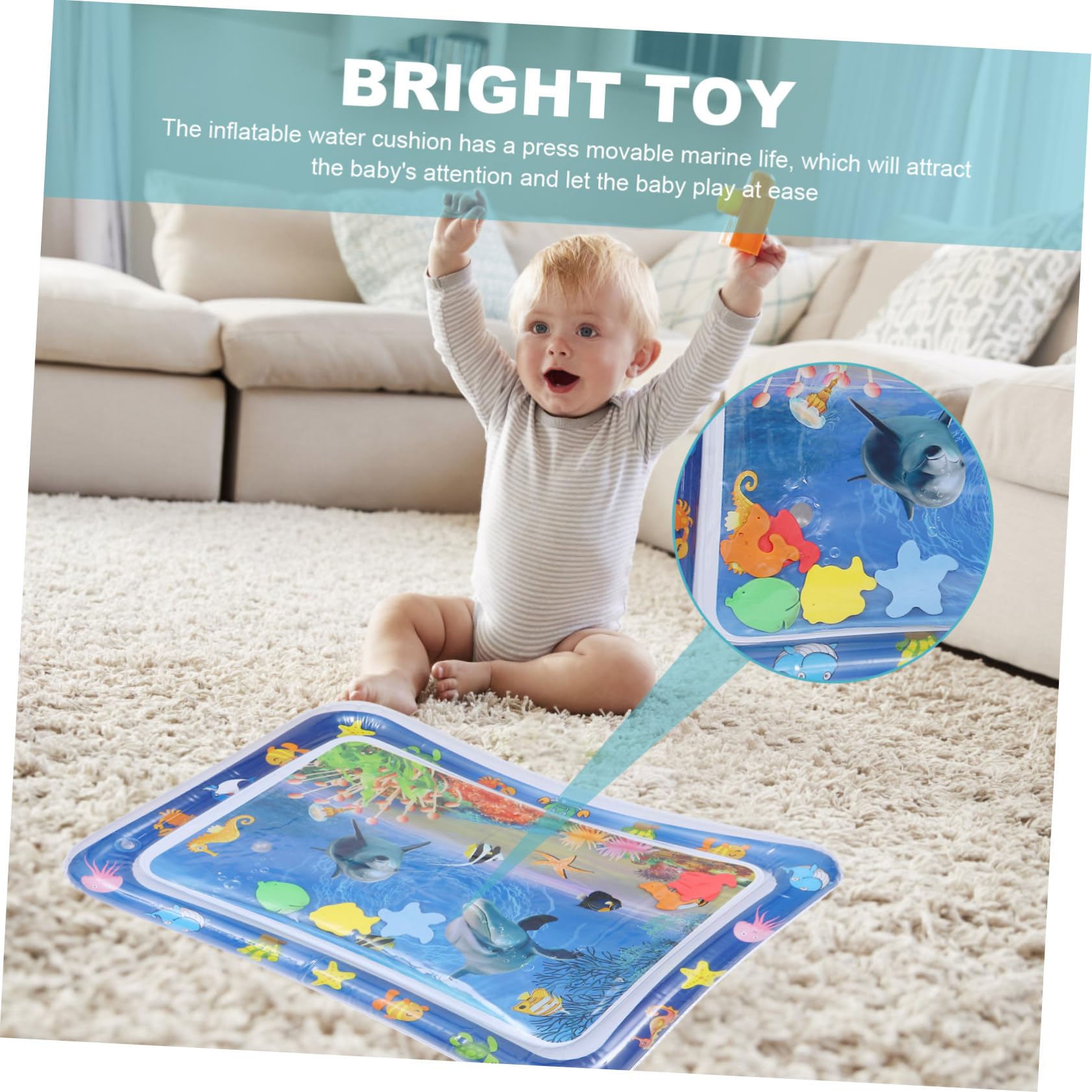 **Toyvian 3-Piece Water Cushion Play Mat for Babies - Non-Toxic Blue Plastic Sensory Play Mat for Toddlers - Perfect for Indoor & Outdoor Water Play, Tummy Time, and Sensory Development**