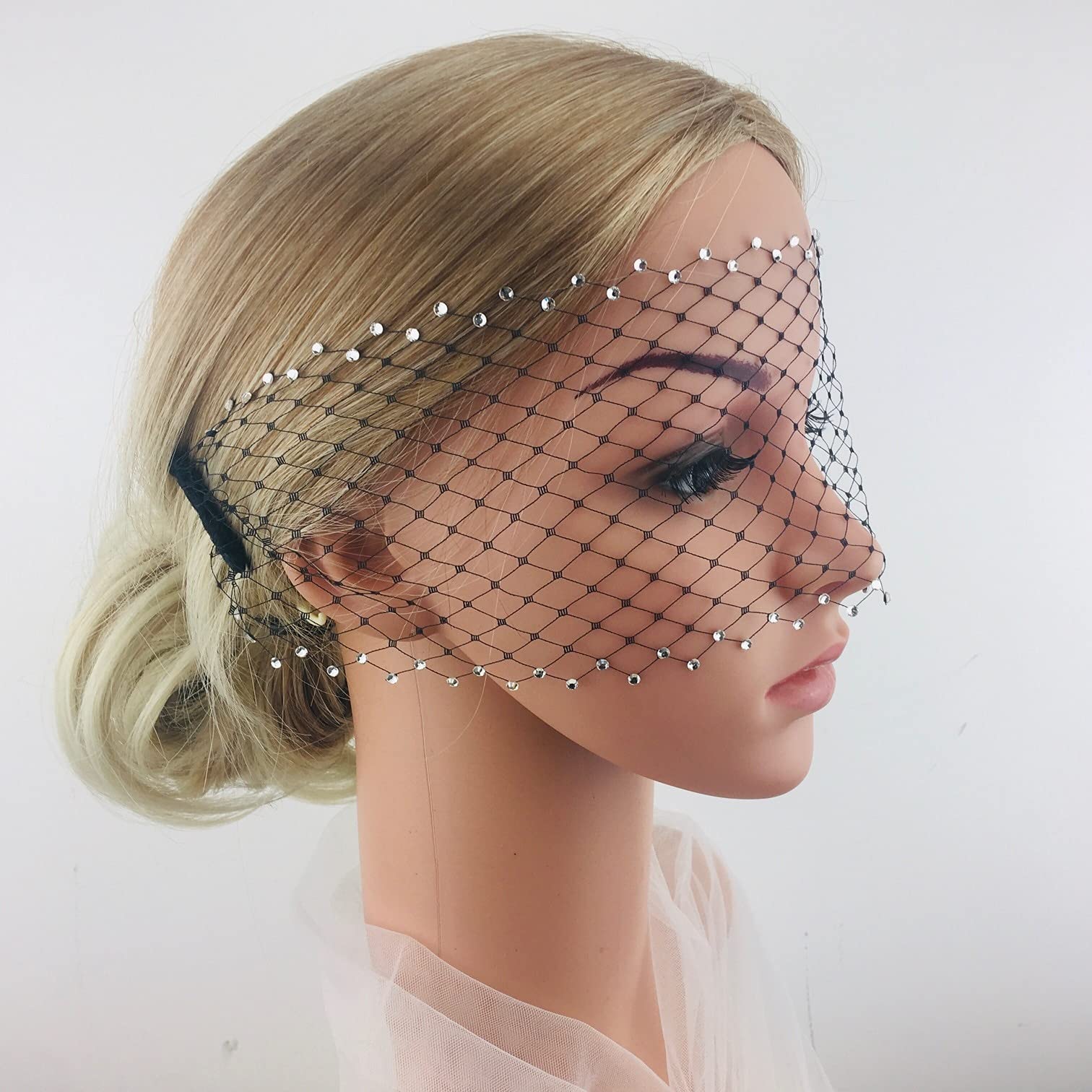 Elegant Black Wedding Headpiece with Crystal Hair Accessories | Bridal Veil & Hair Jewelry for Weddings, Prom, Evening Events | Perfect Wedding Hair Accessories