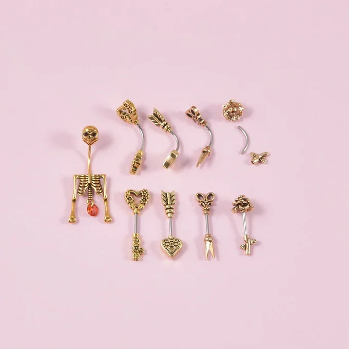 Gothic Skeleton Belly Button Ring - Stainless Steel Rook Piercing Jewelry | DL052 | Perfect for Halloween, Punk Fashion & Body Piercing Enthusiasts