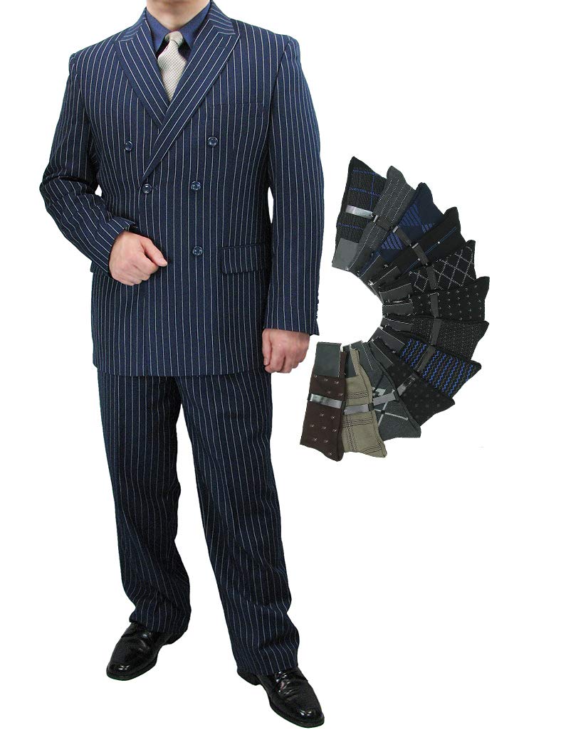 Sharp Luxurious 2-Piece Men's Double Breasted Pinstripe Suit with 1 Pair of Dress Socks - Perfect for Business Meetings, Weddings & Formal Events