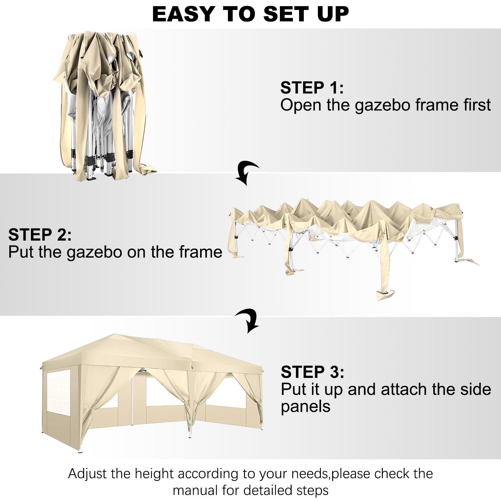 COBIZI 10x20 Pop Up Canopy Tent with 6 Sidewalls - Waterproof Outdoor Event Shelter, Instant Gazebo Sun Shade for Parties, Beach, Camping & Commercial Use | Portable 10'x20' Khaki Canopy for Backyard, Tailgating & Farmers Markets