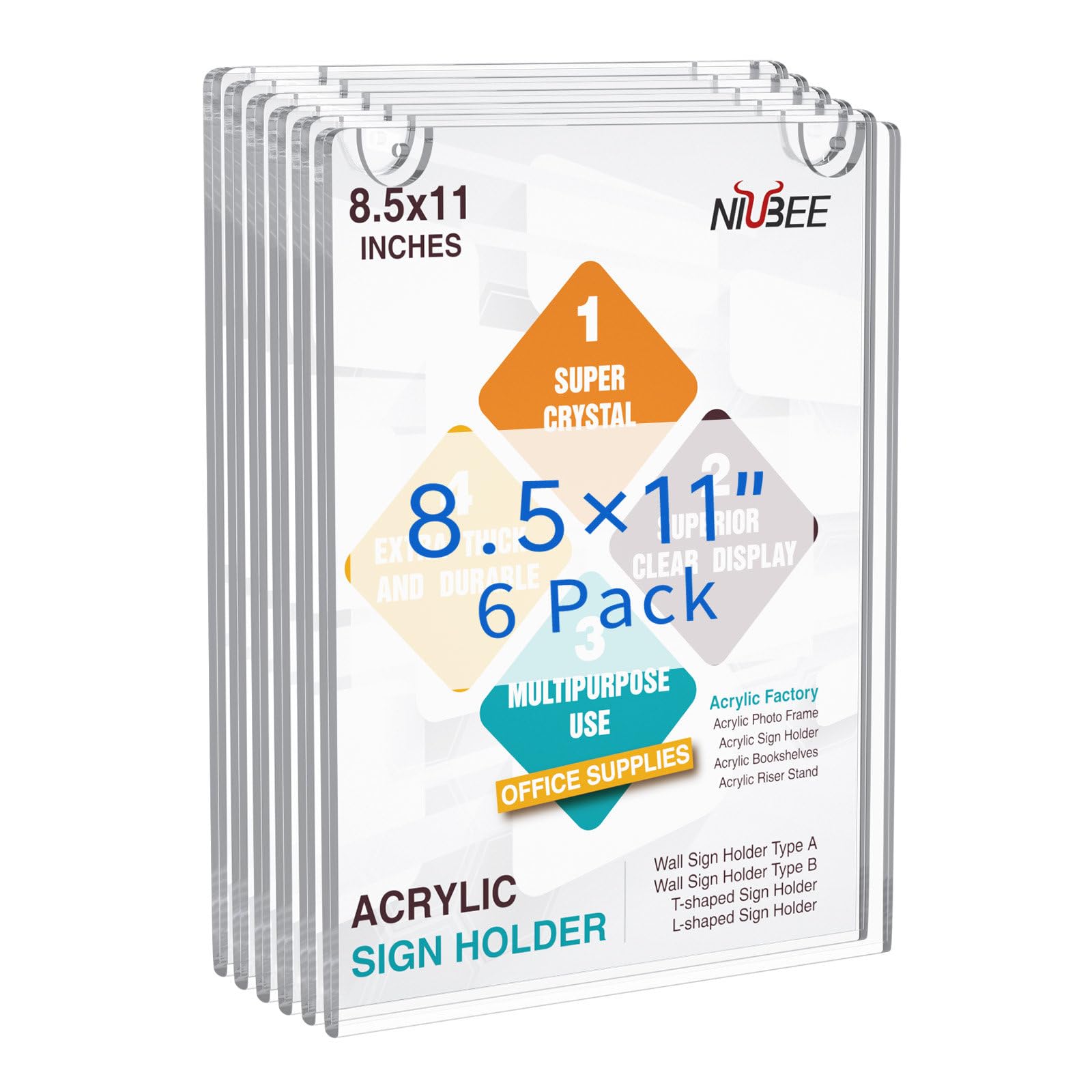 NIUBEE 30 Pack Clear Acrylic Sign Holders 8.5 x 11 Inches - Wall Mount Frames for Home, Office, Store & Restaurant - Vertical Plastic Sign Display for Menus, Posters & Announcements