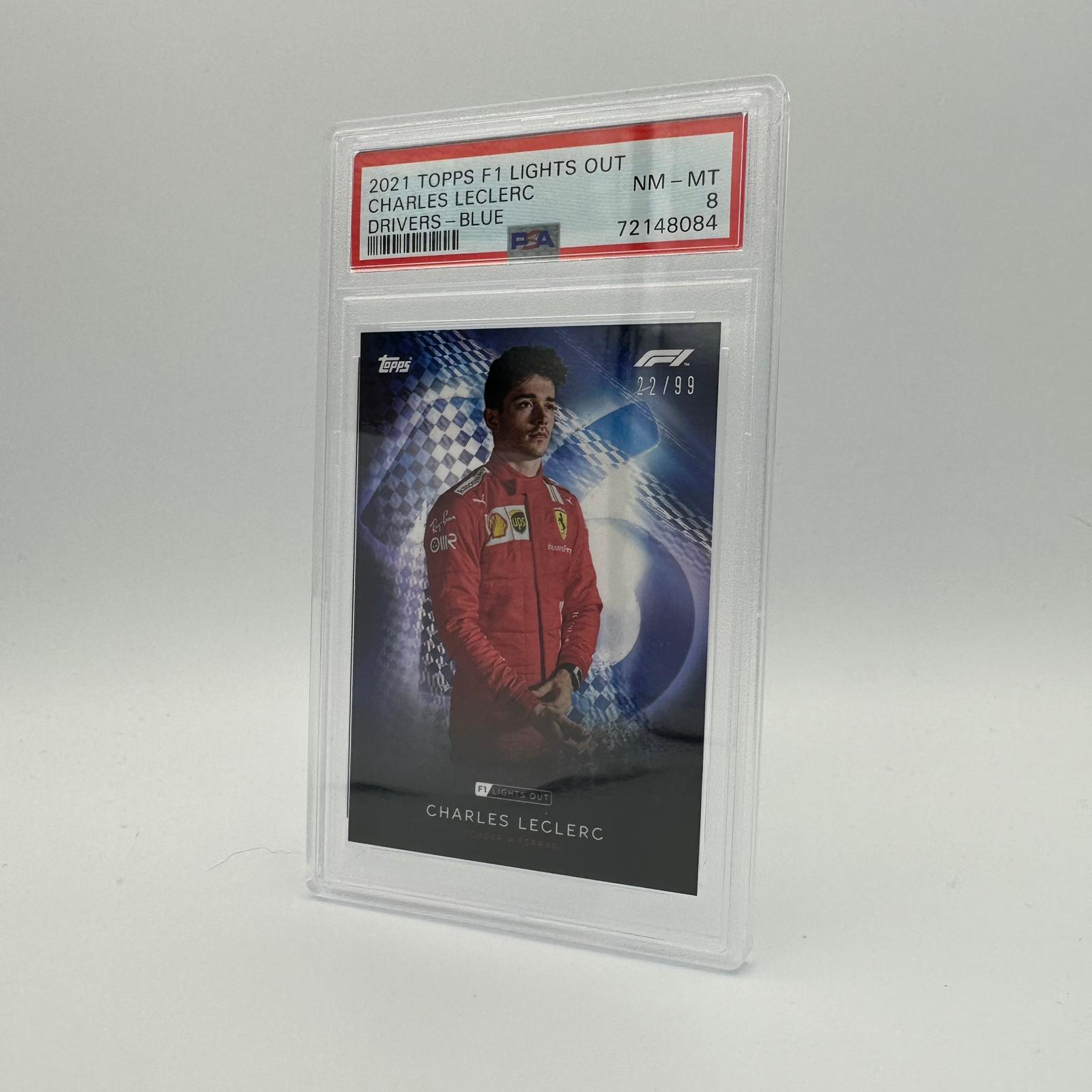 PSA 8 Graded 22/99 Charles Leclerc Blue Parallel Racing Driver Card - Perfect for F1 Collectors, Sports Memorabilia Displays, and Trading Card Investments