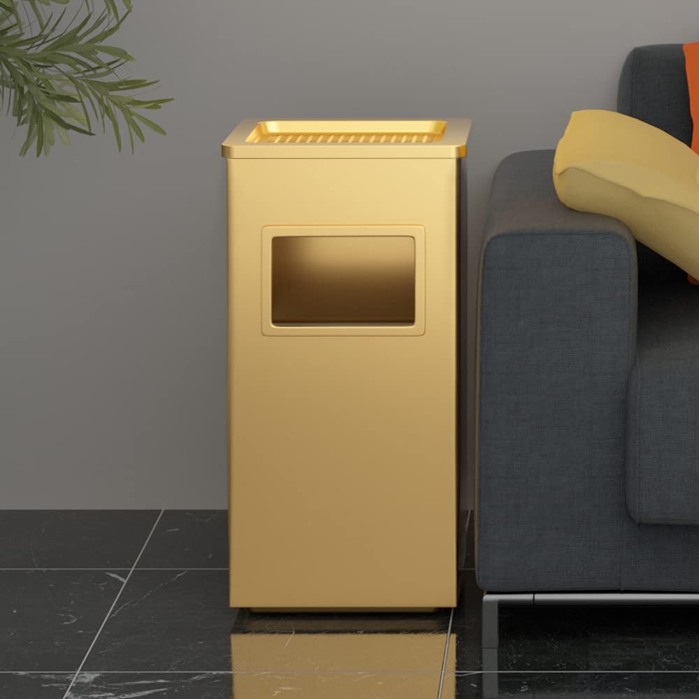 BEAMNOVA 12.2 x 9.8 x 24 Inch Stainless Steel Trash Can with Lid - Commercial & Industrial Garbage Bin for Indoor/Outdoor Use - Black & Gold Waste Container - Perfect for Kitchen, Office, Restaurant, and Public Spaces