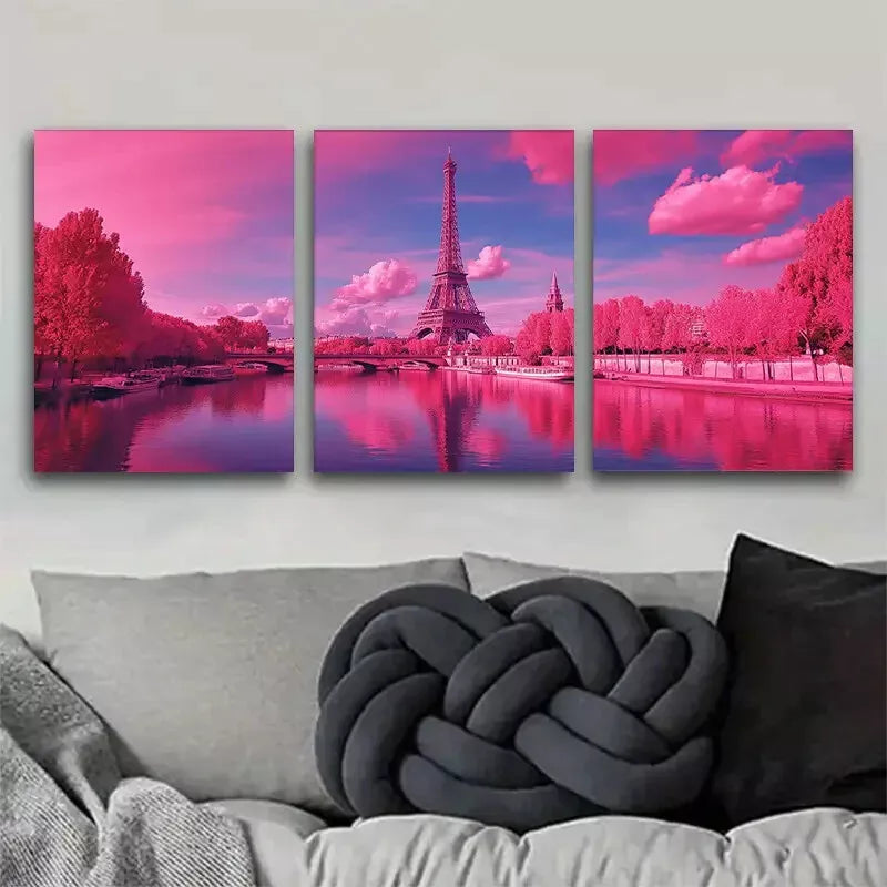 3-Piece Pink Parisian Eiffel Tower Triptych Wall Art Set - Framed Canvas 40x60cm - High Quality Print - 100% Australian Made - Ready to Hang - Perfect for Living Room, Bedroom & Office Decor
