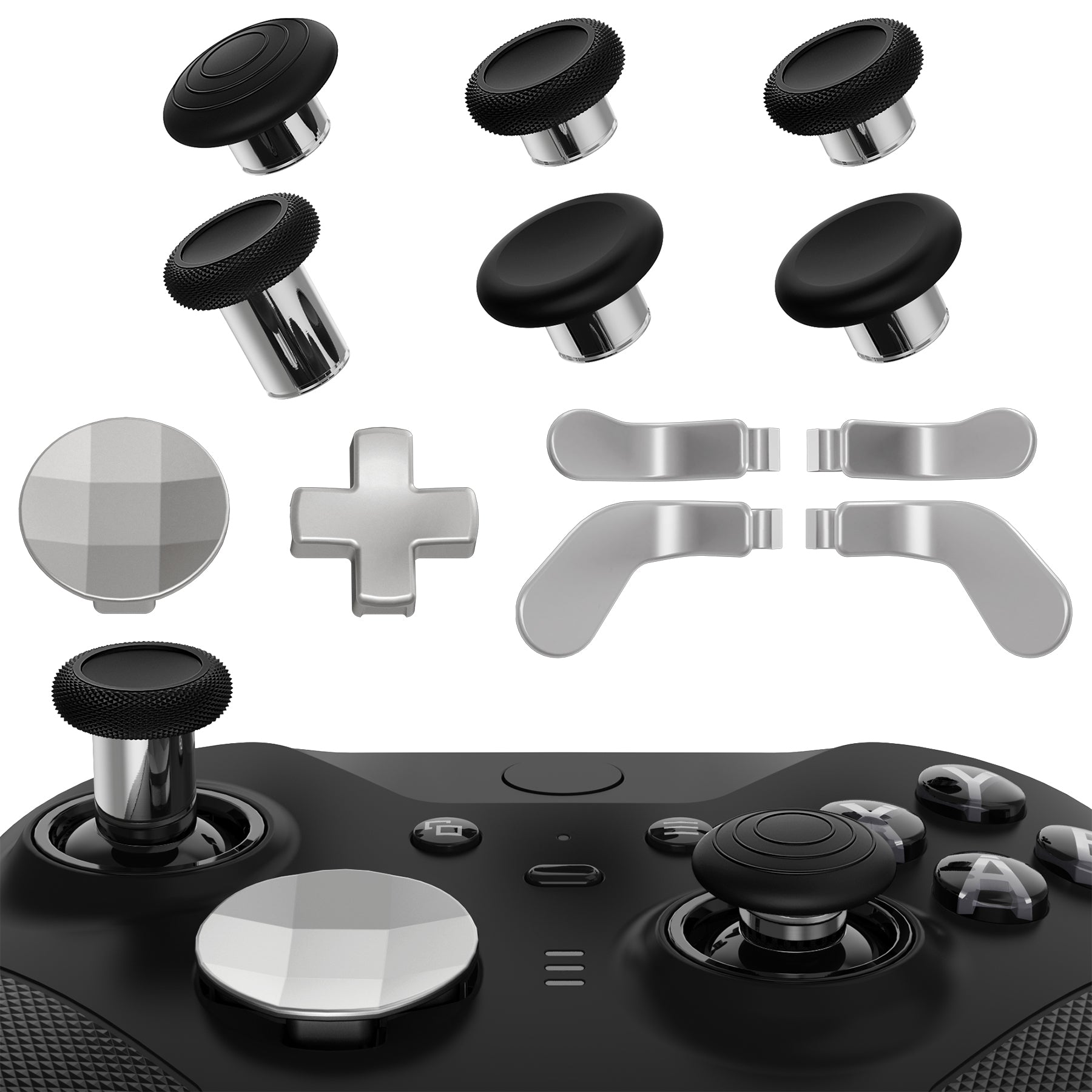 eXtremeRate 13-in-1 Replacement Kit - Metal Thumbsticks, D-Pads & Paddles for Xbox Elite Series 2 & Elite 2 Core Controller (Model 1797) - Metallic Silver - Perfect for Gaming, Customization & Controller Repair