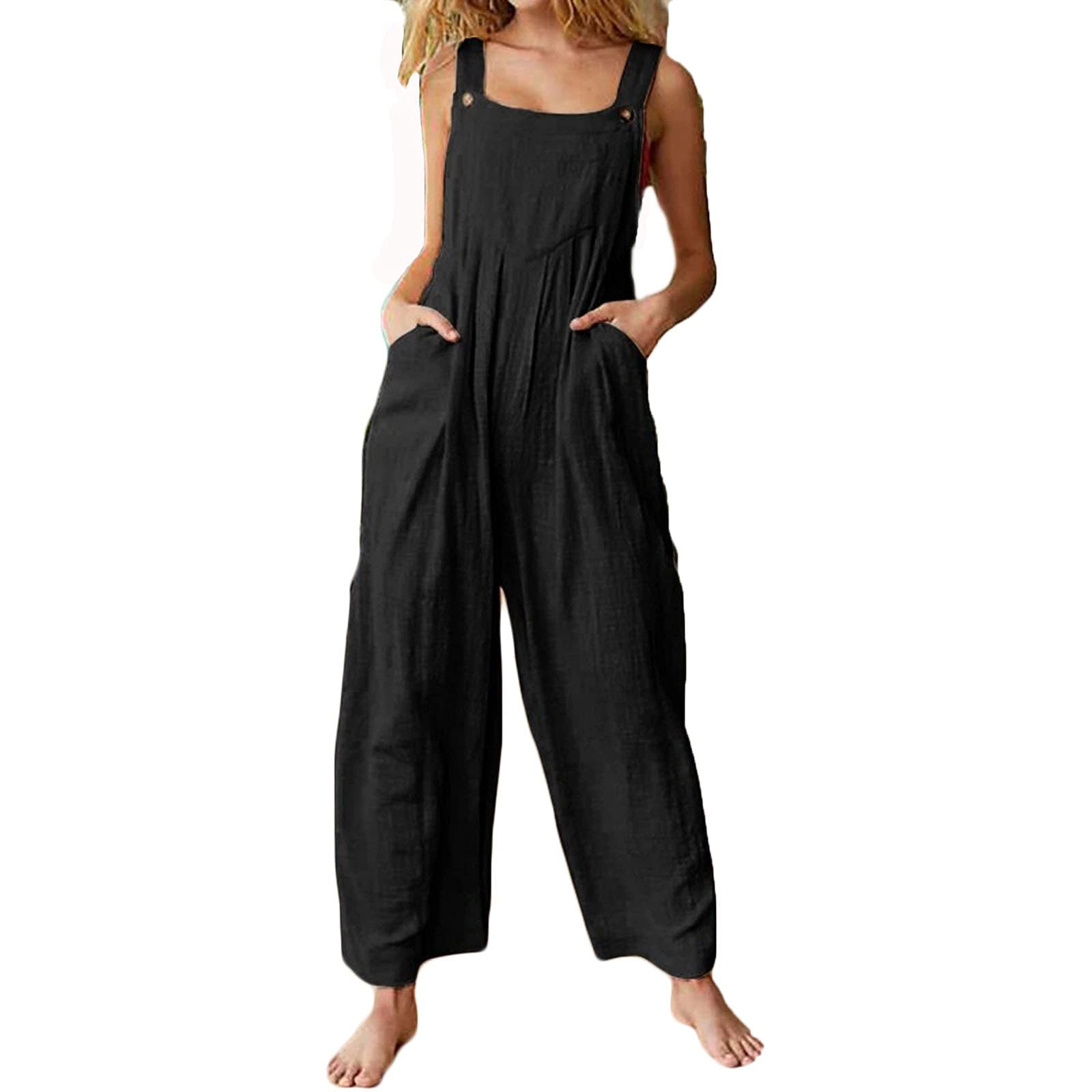 Women's Summer Floral Printed Romper Jumpsuit - Casual Button Front Playsuit with Pockets for Outdoor, Beach & Vacation Outfits