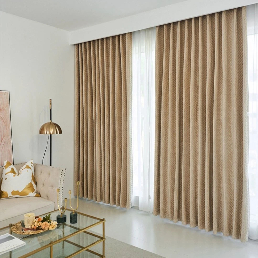 Judith Chevron Velvet Thermal Insulated Soundproof Blackout Curtains for Bedroom & Living Room - Energy Efficient Noise Reducing Window Treatment for Home Decor
