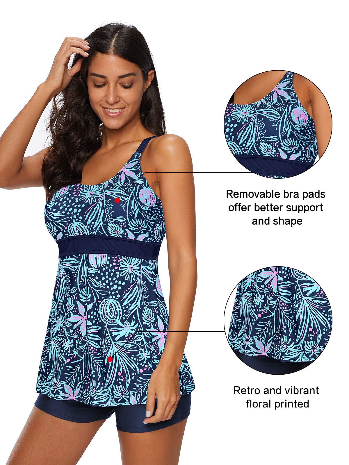Century Star Women's Athletic 2025 Two Piece Swimsuits - Floral Print Tankini Top with High Waisted Boyshorts | Perfect for Swimming, Beach Vacations & Summer Workouts