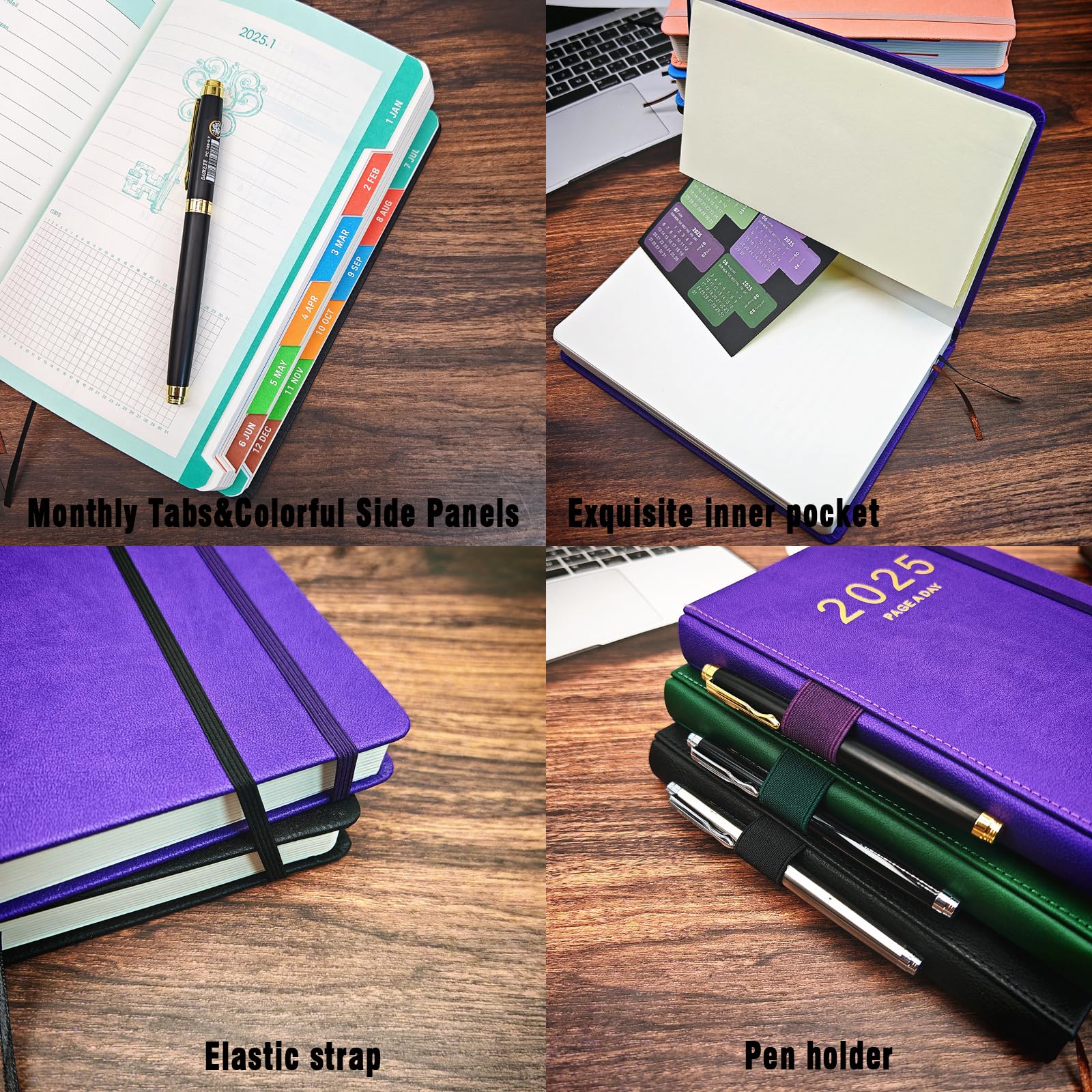 2025 A5 Daily Planner - Jan to Dec, Day Per Page Productivity Organizer with Colorful Monthly Tabs & Inner Pocket, 5.9