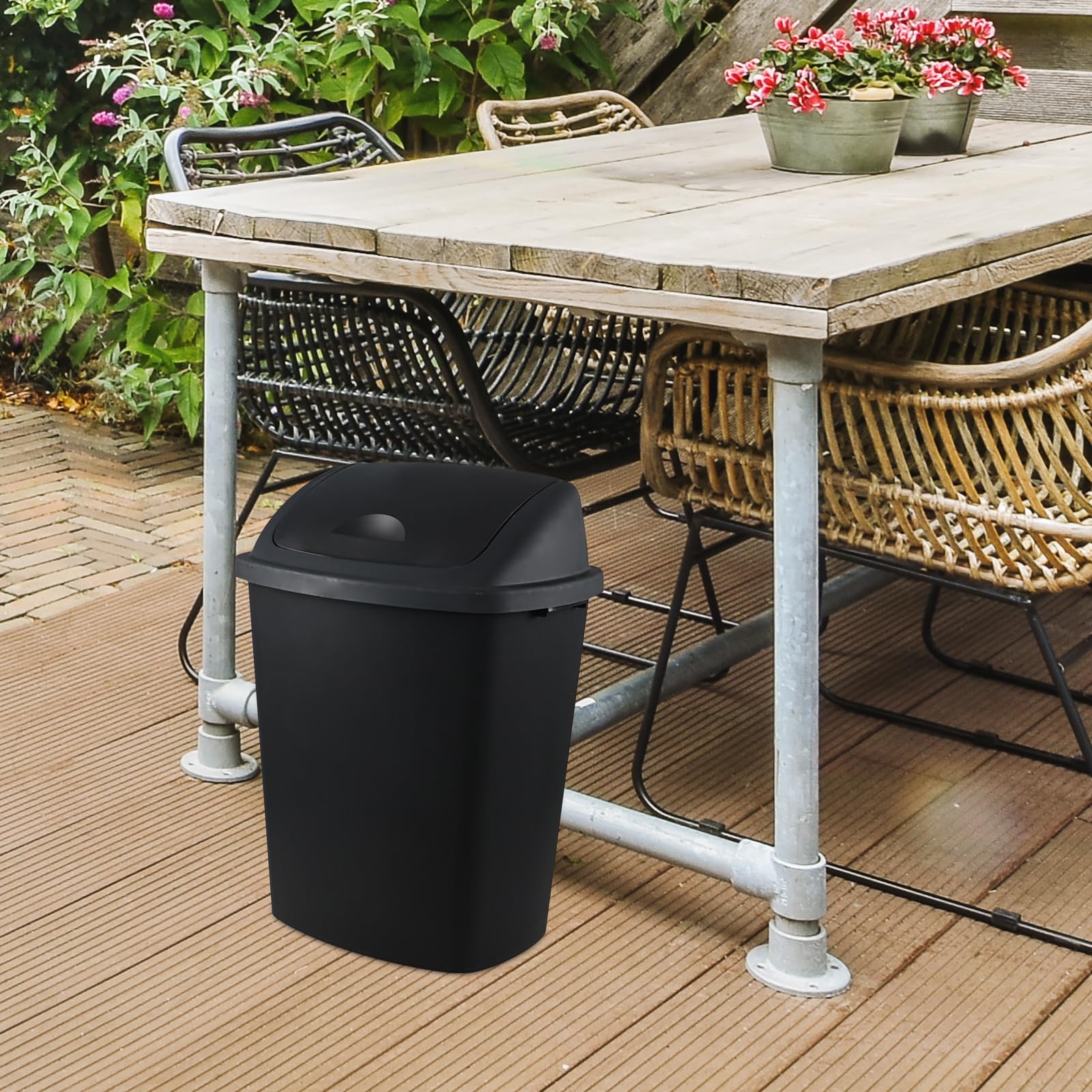 4-Pack 70 Liter Plastic Trash Cans with Swing Lid - Large Garbage Bins & Recycling Containers for Kitchen, Bathroom, Office & Outdoor Use - Black
