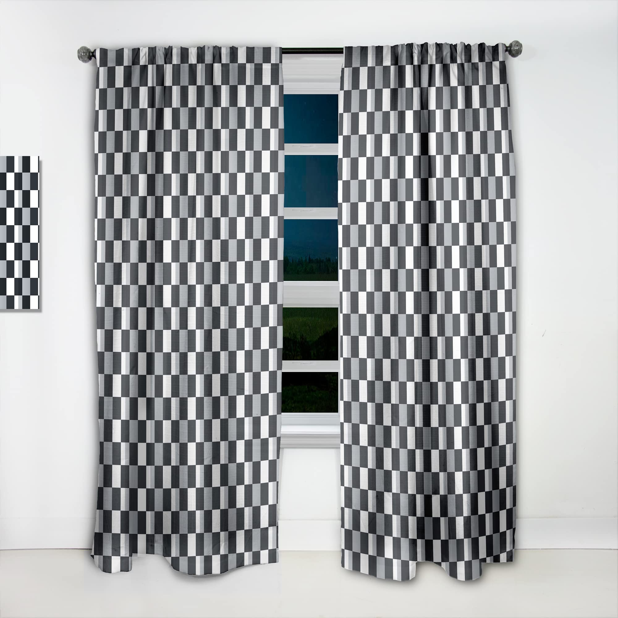 Geometric Monochrome Pattern Blackout Curtains - Thermal Insulated Single Panel (52x90 inches) for Bedroom & Living Room - Modern Window Treatment for Home Decor & Light Blocking