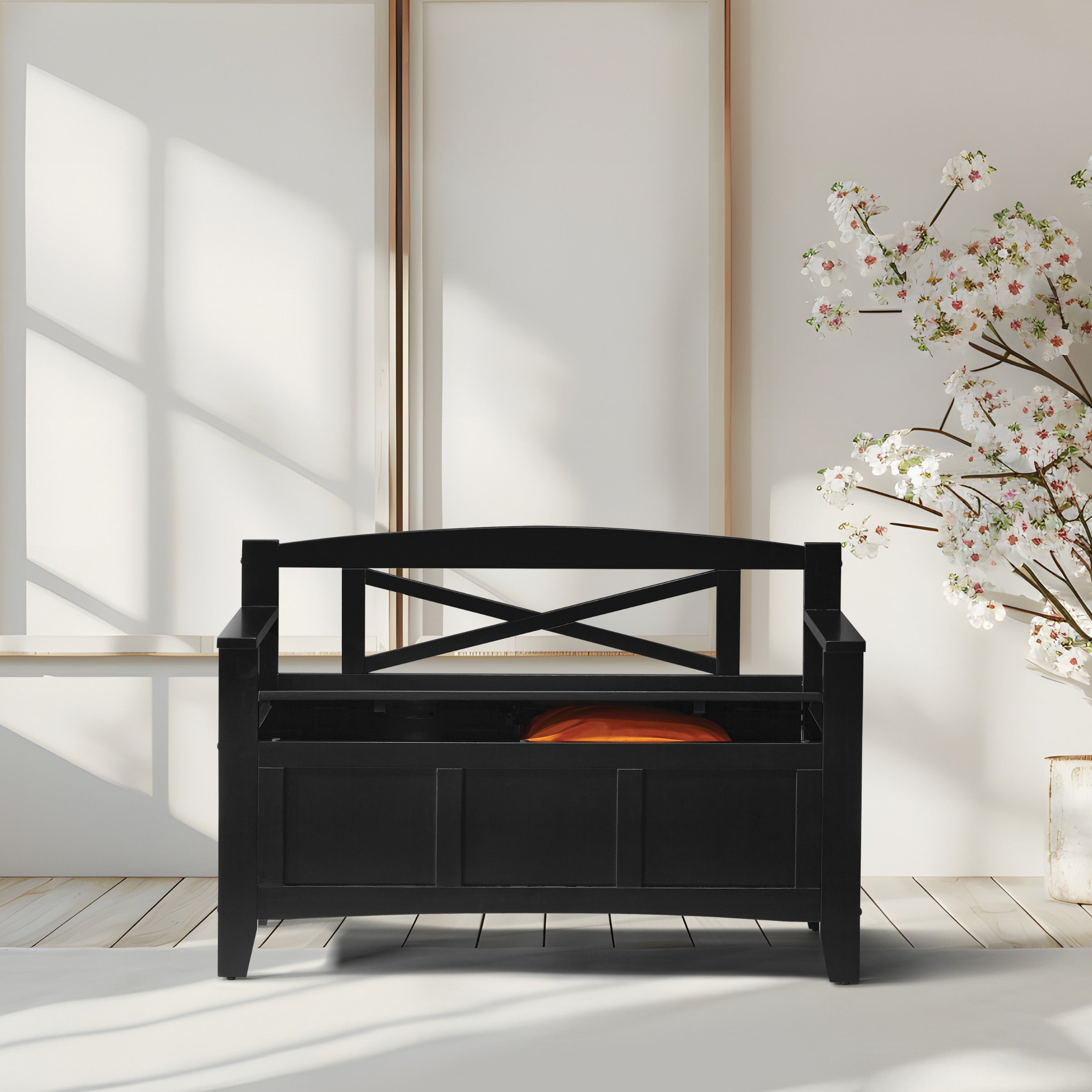 OSP Designs Modern Metro Entryway Bench in Black - Stylish and Durable Hallway Seating for Small Spaces [MET42] - Perfect for Entryways, Hallways, and Mudrooms