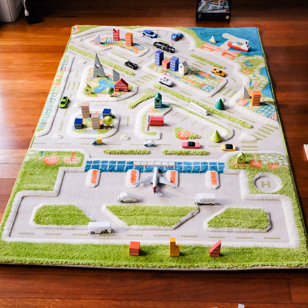 IVI Play Rug Mini City Medium Turquoise - Soft Kids Play Mat for Indoor & Outdoor Activities, Perfect for Playrooms, Daycares, and Toddler Safe Flooring
