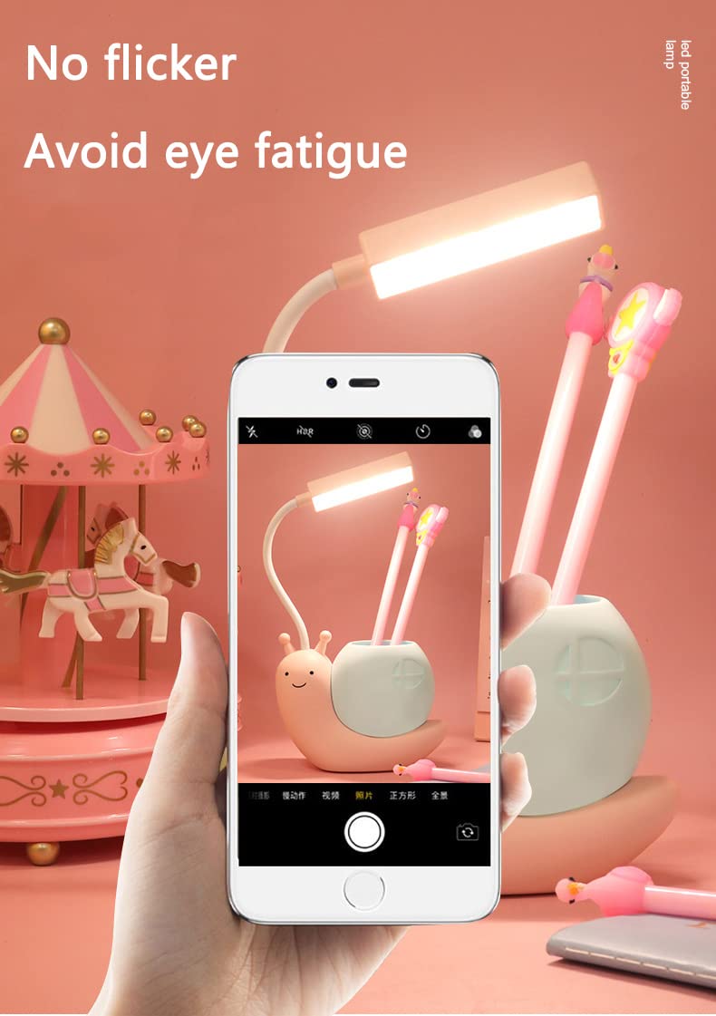Snail-Shaped LED Desk Lamp for Kids - Adjustable 360° Bendable Neck, Eye Protection Study Light with USB Charging & Pen Holder | Perfect for Homework, Reading & Night Light in Children's Room