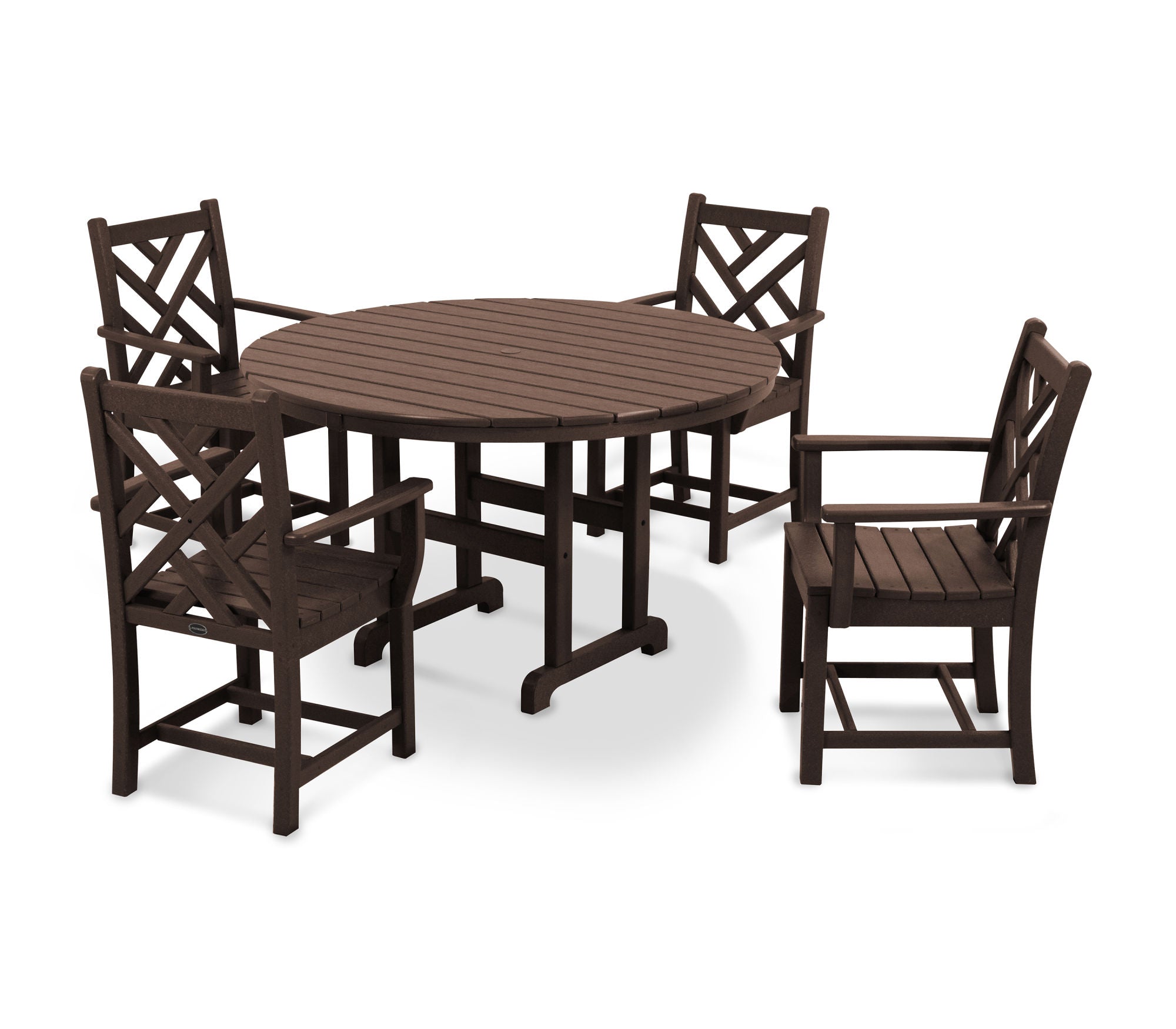 POLYWOOD Chippendale 5-Piece Outdoor Dining Set with Round Arm Chairs - Patio, Garden, Poolside Furniture for All-Weather Use