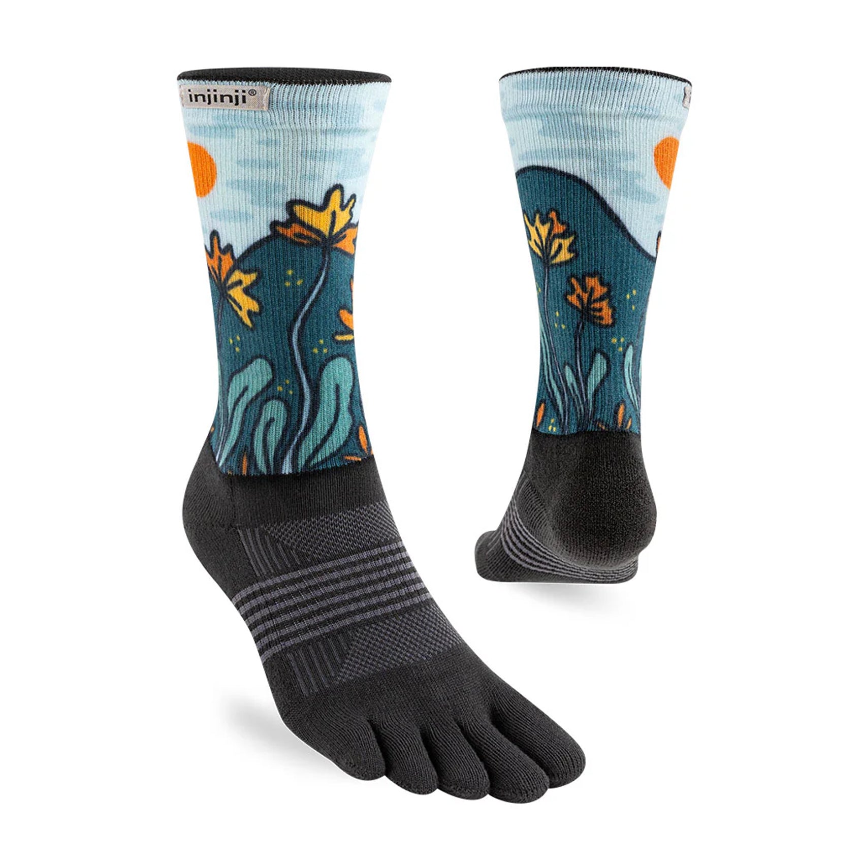 Women's Injinji Trail Artist Designed Crew Socks - Toe Socks for Hiking, Running & Outdoor Activities - Breathable & Cushioned for All-Day Comfort