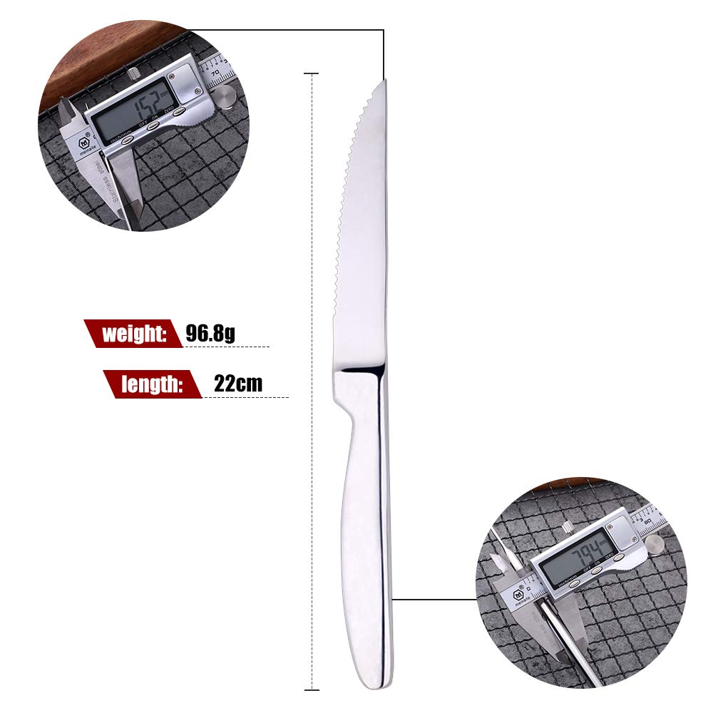 Premium 6-Piece Steak Knife Set - 8.6 Inch Stainless Steel Serrated Blades, Dishwasher Safe & Non-Stick - Perfect for Home Kitchen, Restaurants, BBQ Parties, and Wedding Cutlery Gifts - Effortless Meat Cutting for Steak Dinners & Entertaining