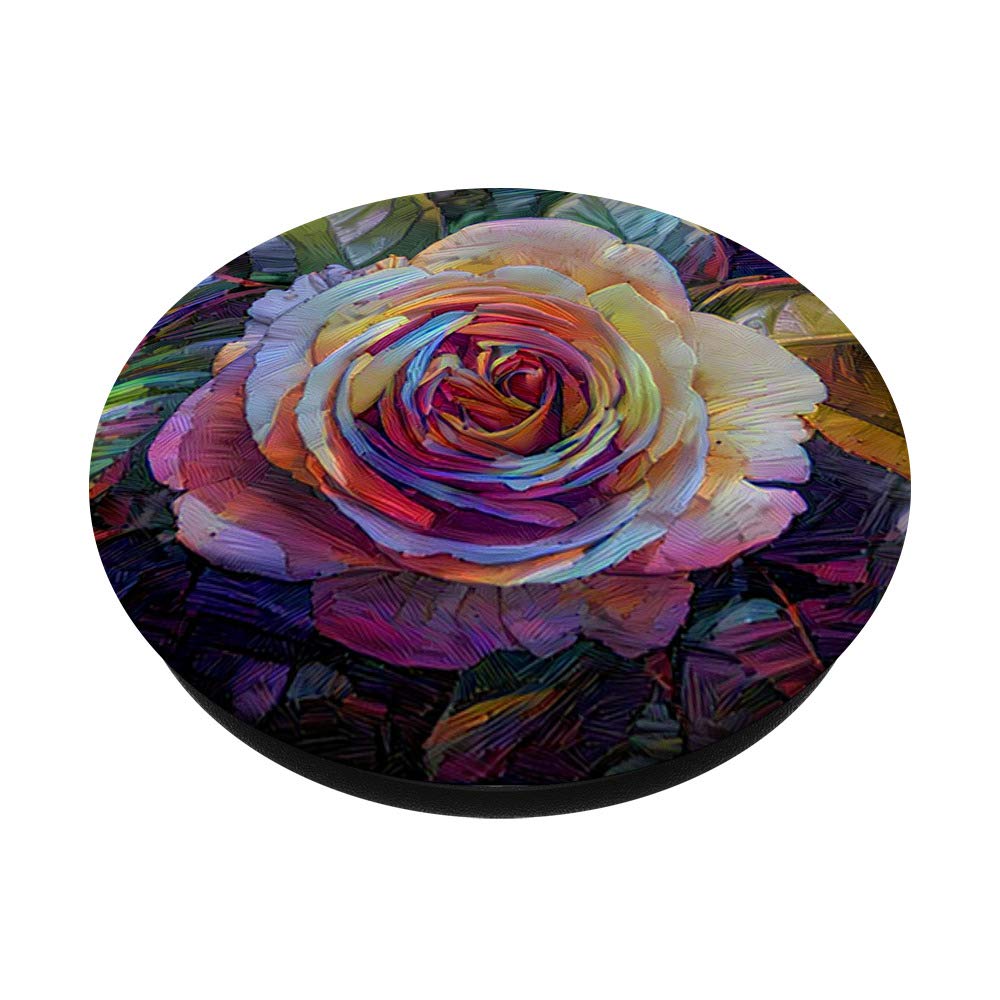Rose Flower Grip: Artistic Oil Painting Floral Design PopSockets PopGrip - Swappable Phone & Tablet Grip for Stylish Everyday Use