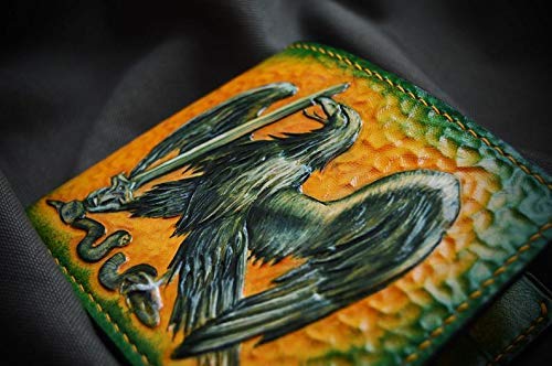 Handcrafted 3D Genuine Leather Wallet for Men - Custom Engraved & Hand-Painted with Ararat Mountain, Snake & Sword Design - Personalized Gift for Father's Day, Birthday & Travel Accessories