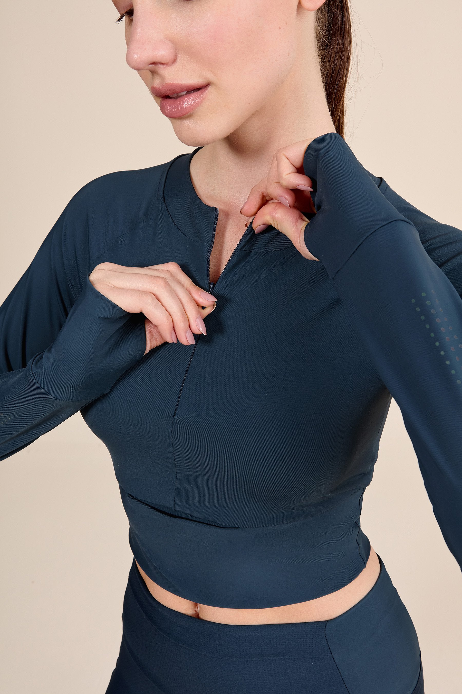 Race Pro® Tule Cropped Long Sleeve Top - Women's Athletic Workout Shirt for Running, Yoga & Gym - Breathable & Stretchy Performance Top