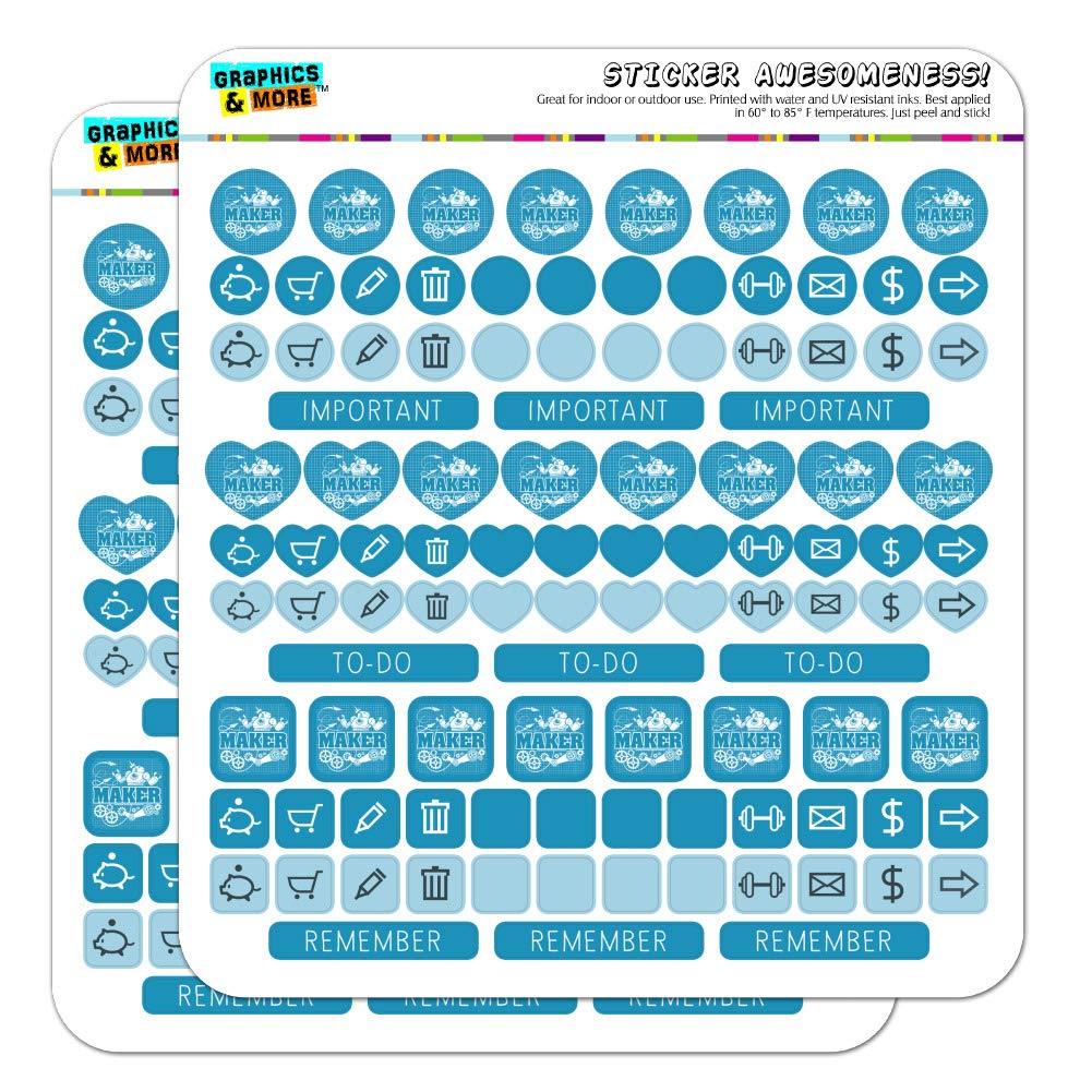 Robot and Gears Planner Stickers - Blueprint Design Crafting Set for DIY Scrapbooking, Bullet Journal, Calendar Decoration | Maker Theme Decals for Notebooks, Planners, Journals