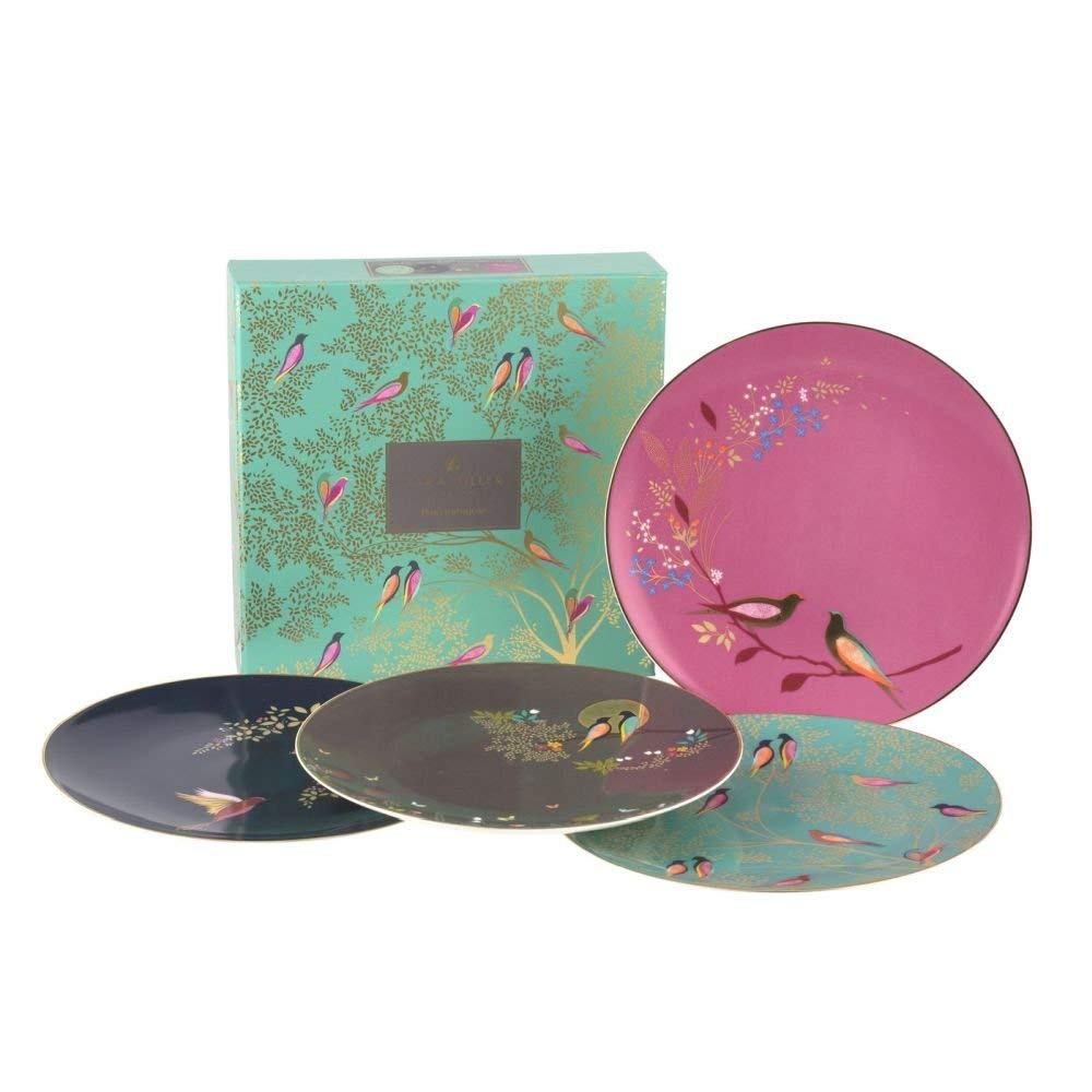 Portmeirion Sara Miller London Chelsea 8-Inch Fine China Cake Plates Set of 4 - Gold Trimmed Dessert Plates for Pastries, Cupcakes & Tea Parties - Elegant Afternoon Tea & Special Occasion Serving Dishes - Hand Wash Only
