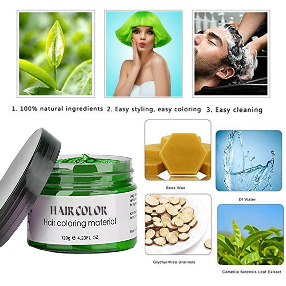 Temporary Hair Color Wax & Spray - Natural Disposable Hair Styling Clay for Cosplay, Halloween, Parties - Blue, White, Green, Pink (1 Pack) - Perfect for Costumes, Festivals & Creative Looks