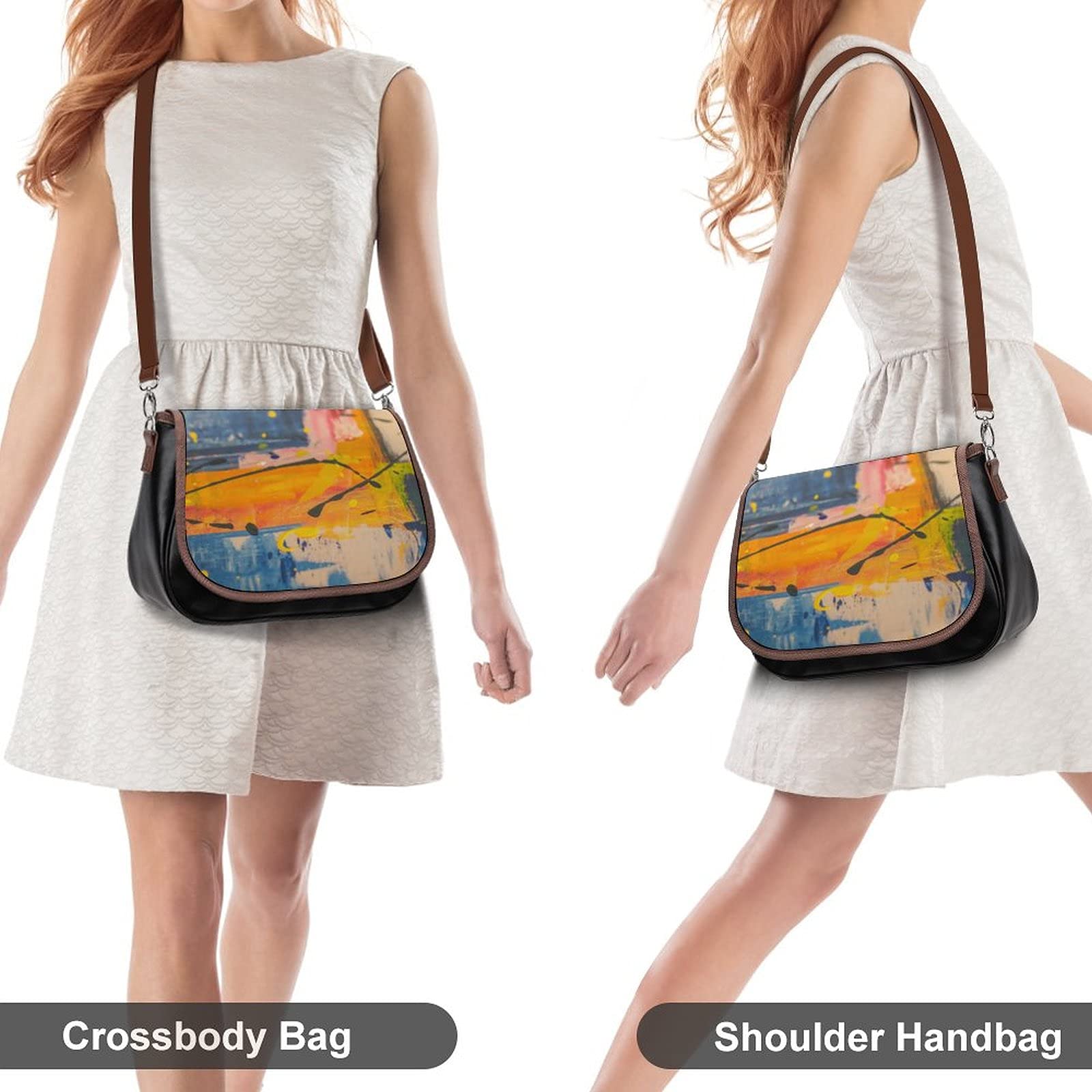 Stylish Leather Crossbody Bags for Women - Designer Shoulder Messenger Purse with Printed Flap Oil Painting Pattern | Perfect for Work, Travel & Everyday Use