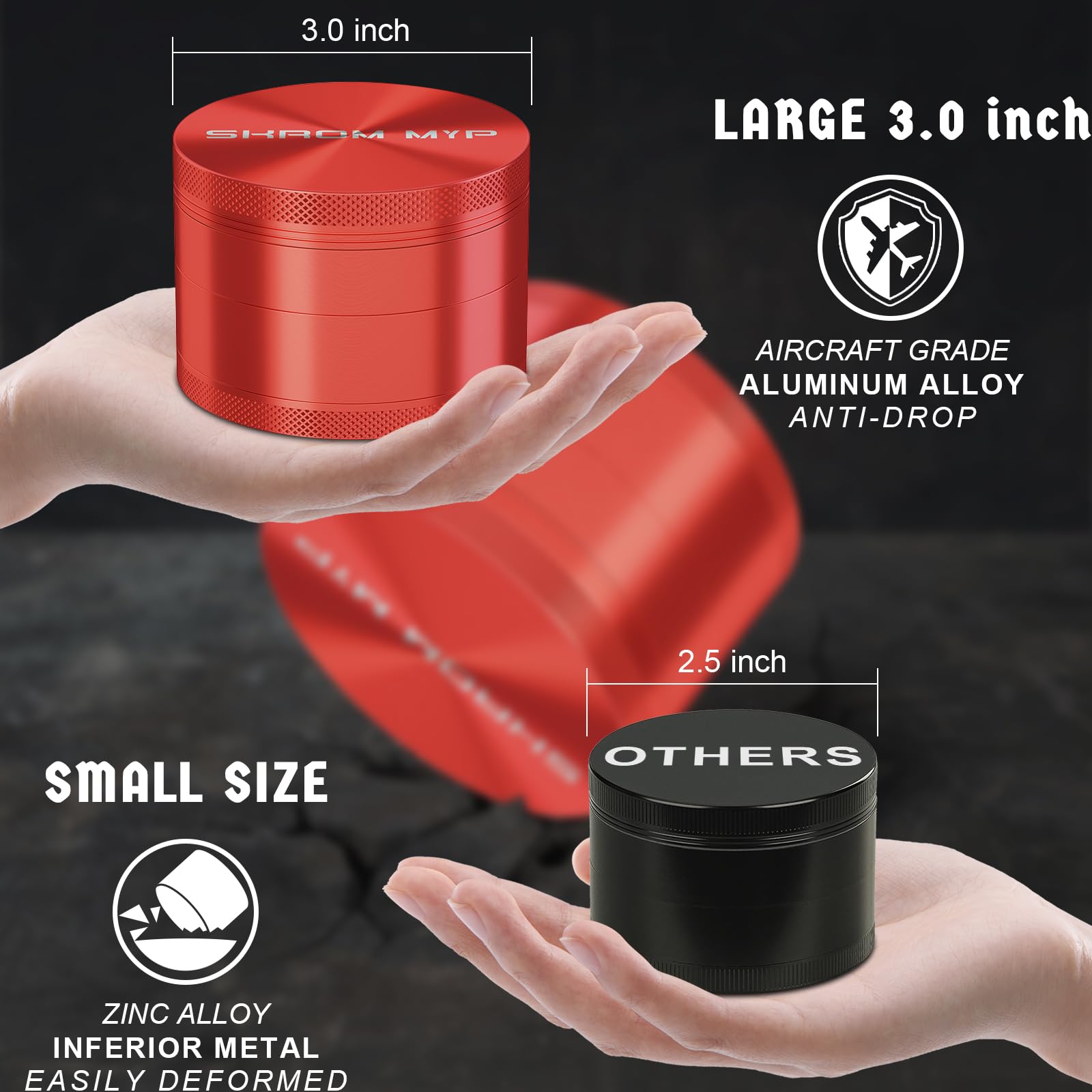 Premium 3.0 Inch Aluminum Spice Grinder - Red | Electric Herb Grinder for Kitchen, Coffee, Pepper, Salt & Spices | Perfect for Cooking, Baking & Home Use