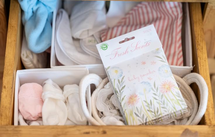 WILLOWBROOK | Fresh Baby Powder Scented Sachets - 6 Pack | Long Lasting Drawer & Closet Fresheners | Car Air Freshener Bags | Home Fragrance for Nursery, Bedroom & Small Spaces