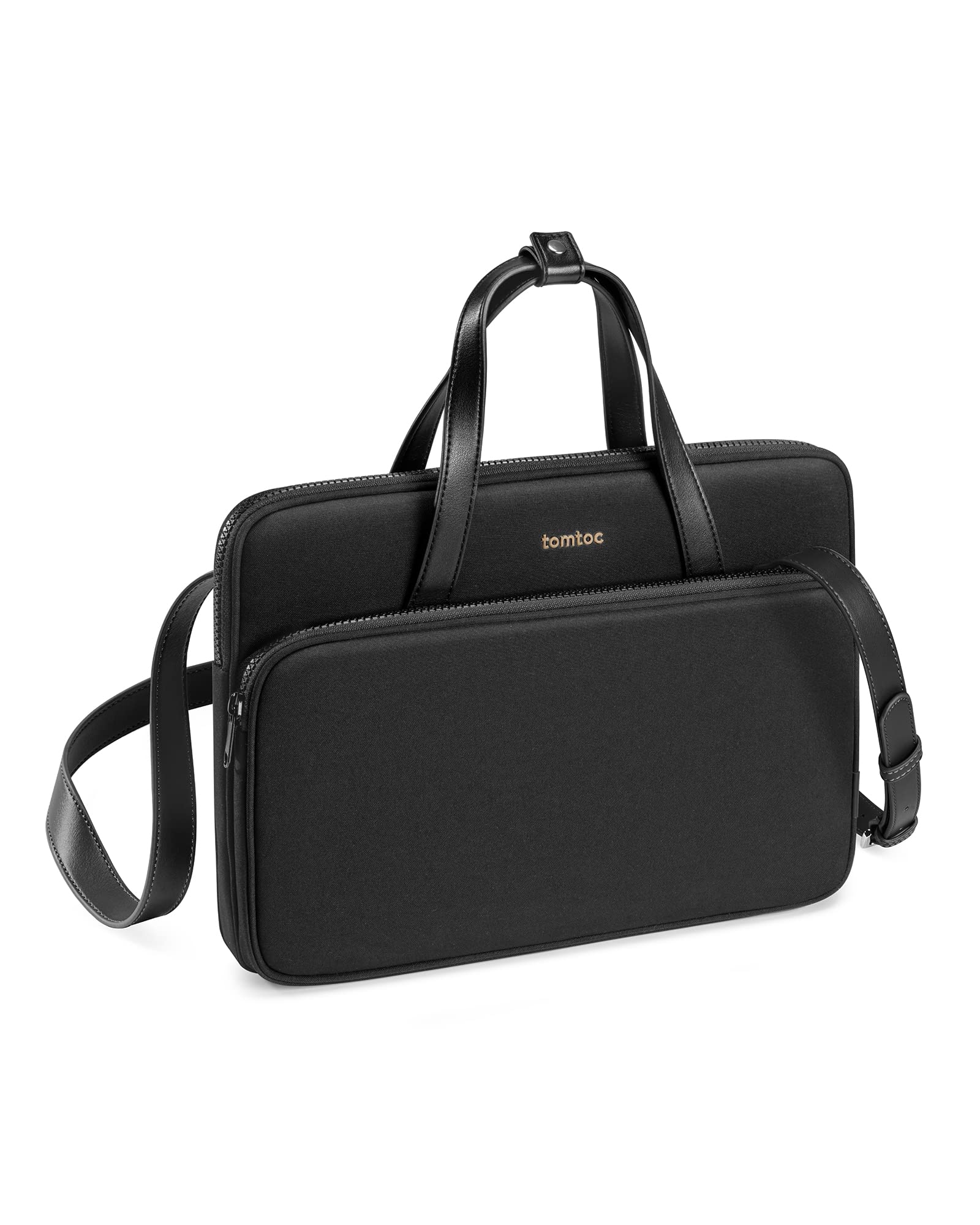 tomtoc 360 Protective Laptop Shoulder Bag for 13-inch MacBook Air/Pro & 14-inch MacBook Pro M1 Pro/Max (2021 Model A2442) - Water-Resistant Carrying Case Compatible with 12.9-inch iPad Pro with Keyboard - Durable Travel & Commute Essentials (Black) - Perfect for Business, School & Daily Use