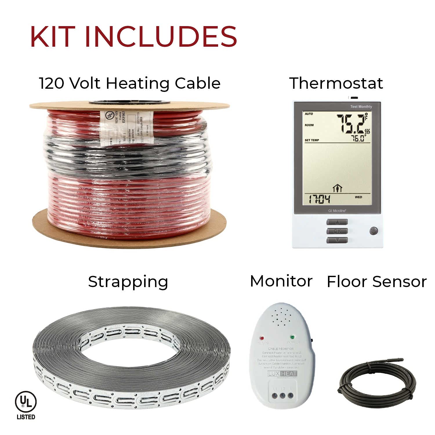 30sqft Electric Floor Heating Cable Kit - 120V Under Tile Heating System for Vinyl, Laminate & Hardwood Floors - Includes Smart Programmable Thermostat with GFCI, Heating Cable, Straps, Sensor & Alarm - Perfect for Bathroom, Kitchen & Basement Floor Warming