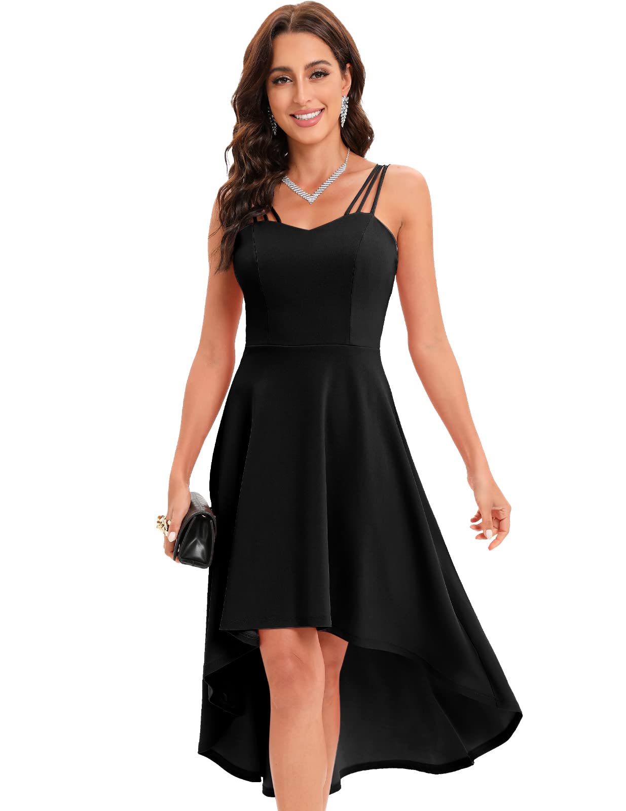DRESSTELLS Women's Hi-Low Spaghetti Strap Summer Dress - Flowy Flare Cocktail & Wedding Guest Dress for Bridesmaid, Beach Party & Special Occasions