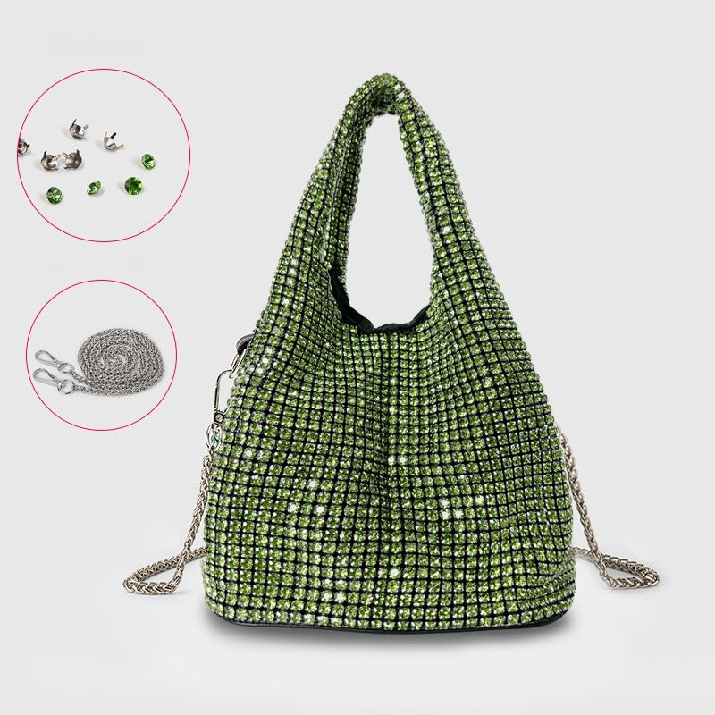 Luxury Diamond Encrusted & Diamond Filled Tote Bucket Dinner Bag - Elegant Evening Clutch for Parties, Weddings & Special Occasions - 819045946412