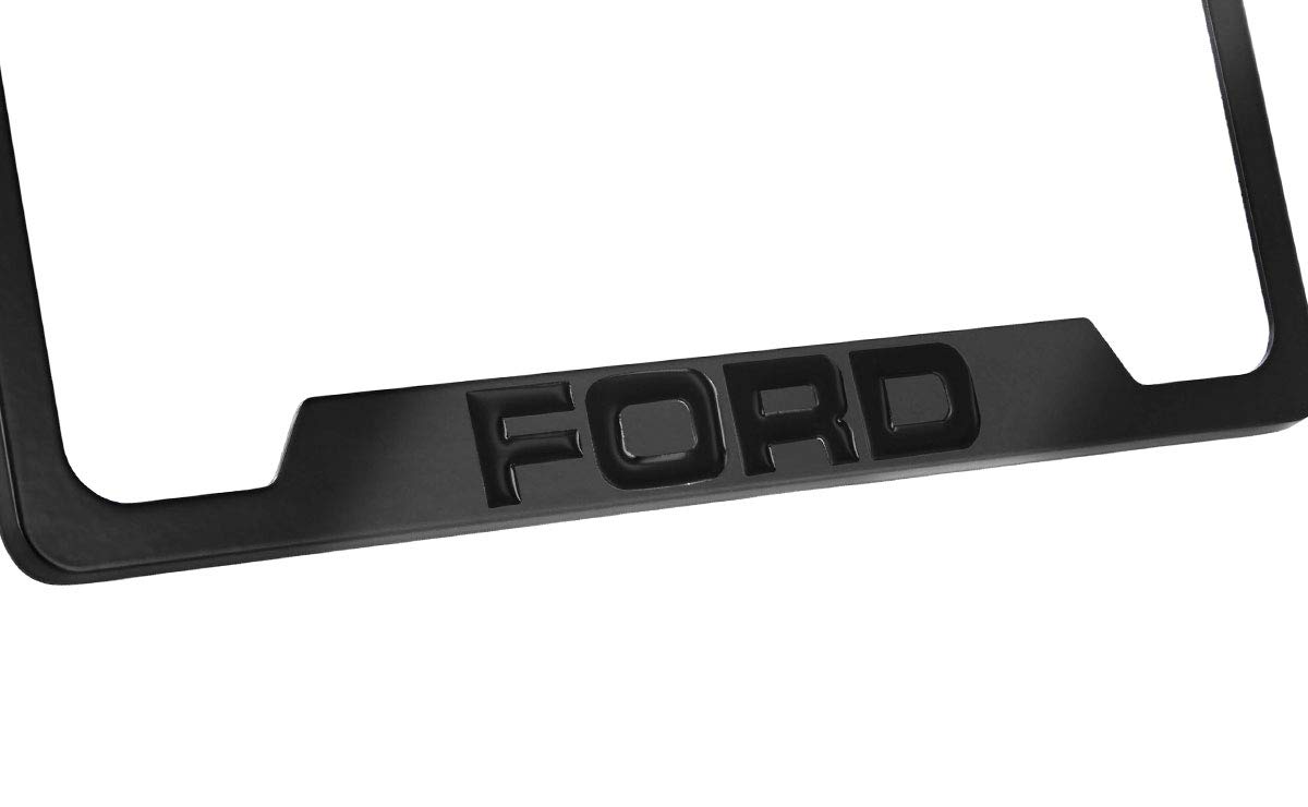Black Ford Metal License Plate Frame - 2 Hole Design for Cars & Trucks - Sleek Blacked Out Style for Custom Look - Perfect for Automotive Enthusiasts & Vehicle Customization