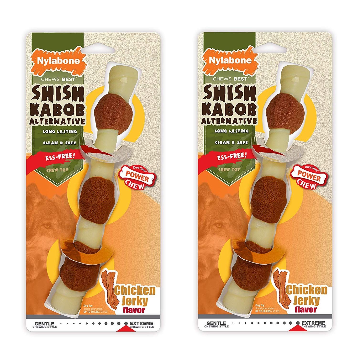 Nylabone 2-Pack Medium Power Chew Dog Toys - Chicken Jerky Flavor, Durable Chew Bone Alternative for Aggressive Chewers | Perfect for Teething Puppies & Dental Health, Indoor & Outdoor Play