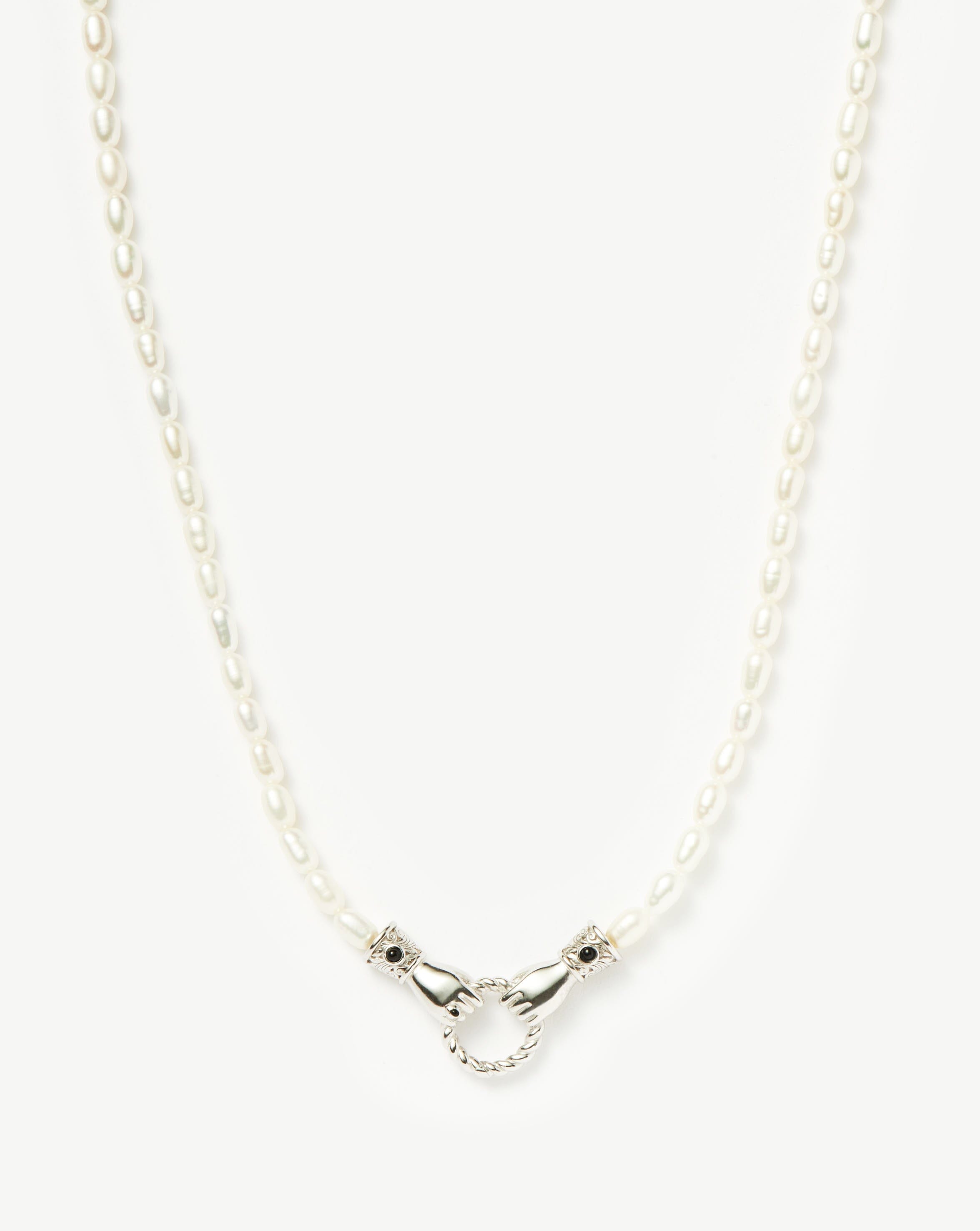 Harris Reed In Good Hands Pearl Necklace - Sterling Silver Plated with Genuine Pearls & Black Onyx Beads | Elegant Jewelry for Women, Gift for Her, Perfect for Weddings, Parties & Special Occasions
