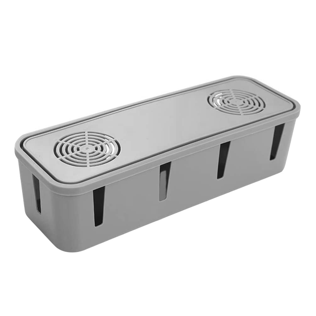 Cabilock Plastic Cable Organizer Box - Power Plug Storage & Wire Management Solution for Home, Office - Cord Tidy Case with Safety Cover - Grey Tray for Electrical Socket Organization (Ideal for Desk, Entertainment Center, Kitchen)