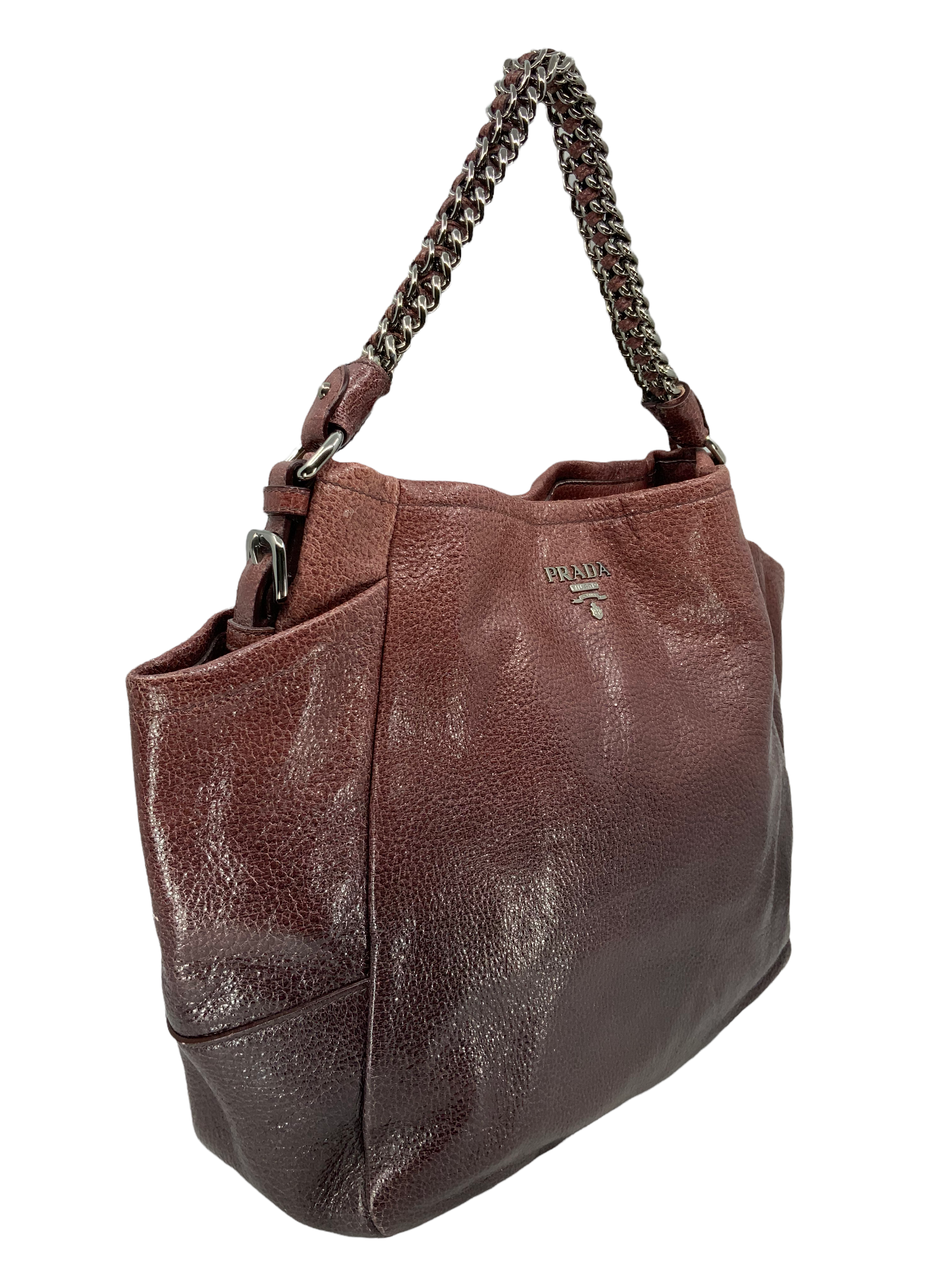 Prada Lux Chain Ombre Leather Side Pocket Hobo Bag - Women's Designer Shoulder Purse for Work, Travel & Evening Out
