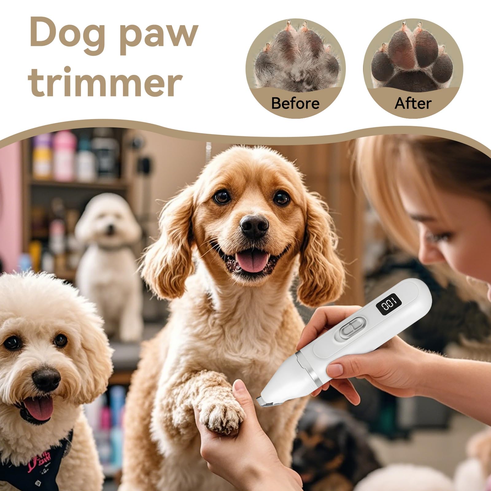 6-in-1 Quiet Dog Nail Grinder & Paw Trimmer Kit - Rechargeable Pet Grooming Clippers with Stainless Steel Scissor, Comb & IPX7 Waterproof - Perfect for Small to Medium Dogs at Home Grooming