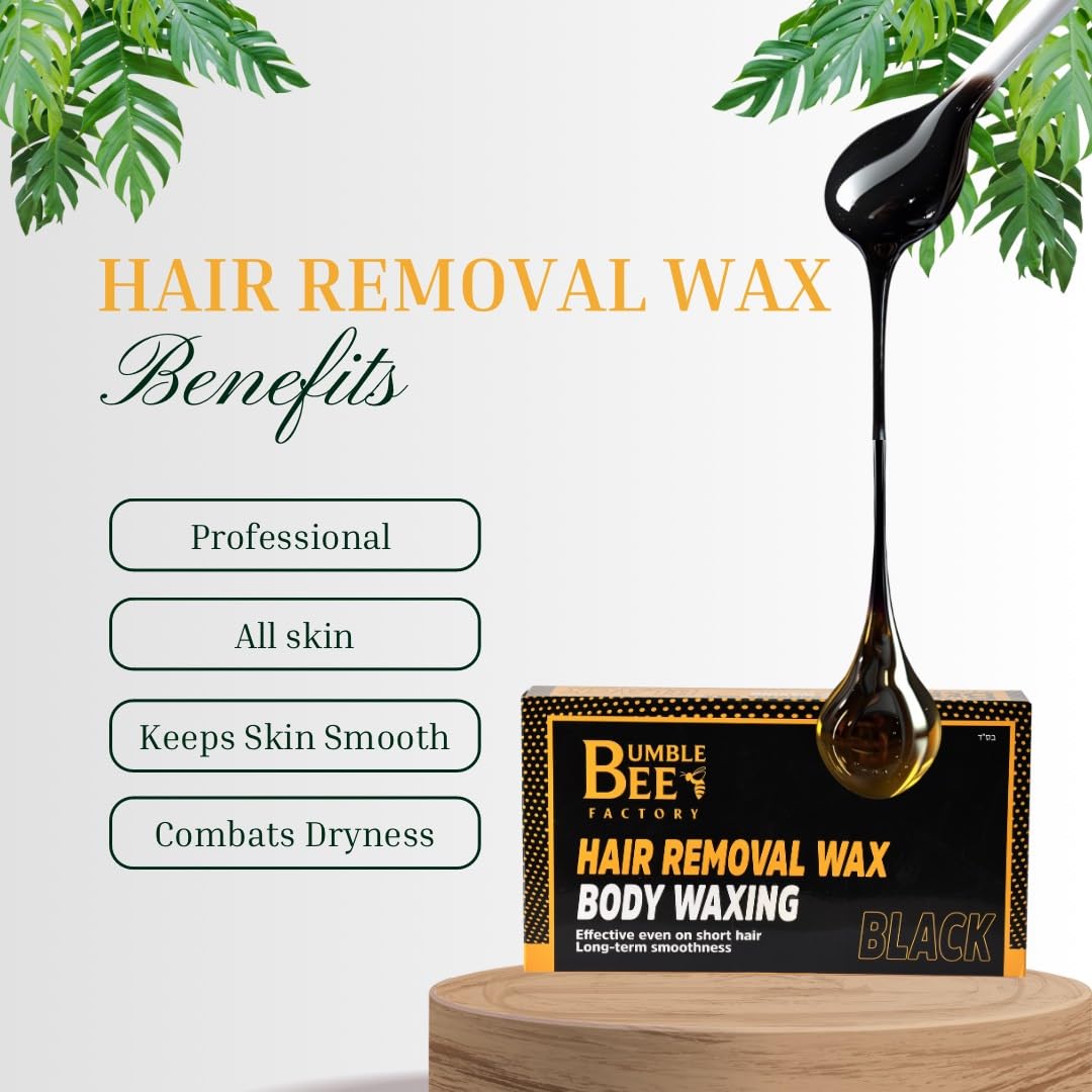BUMBLE BEE Hair Removal Wax Kit for Women & Men - 500g Black Body Wax for Smooth Skin - Perfect for Legs, Arms, Bikini & Face Waxing at Home