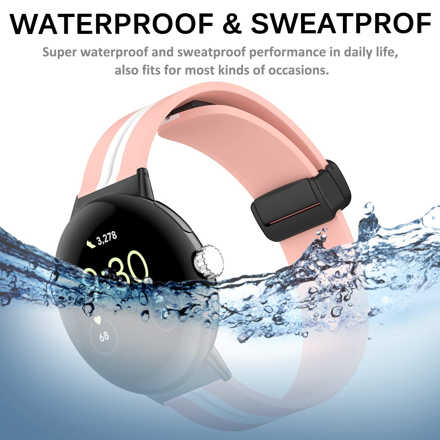 Miimall Silicone Bands for Google Pixel Watch & Pixel Watch 2 - Magnetic Buckle, Waterproof, Sport Strap for Workout & Daily Use